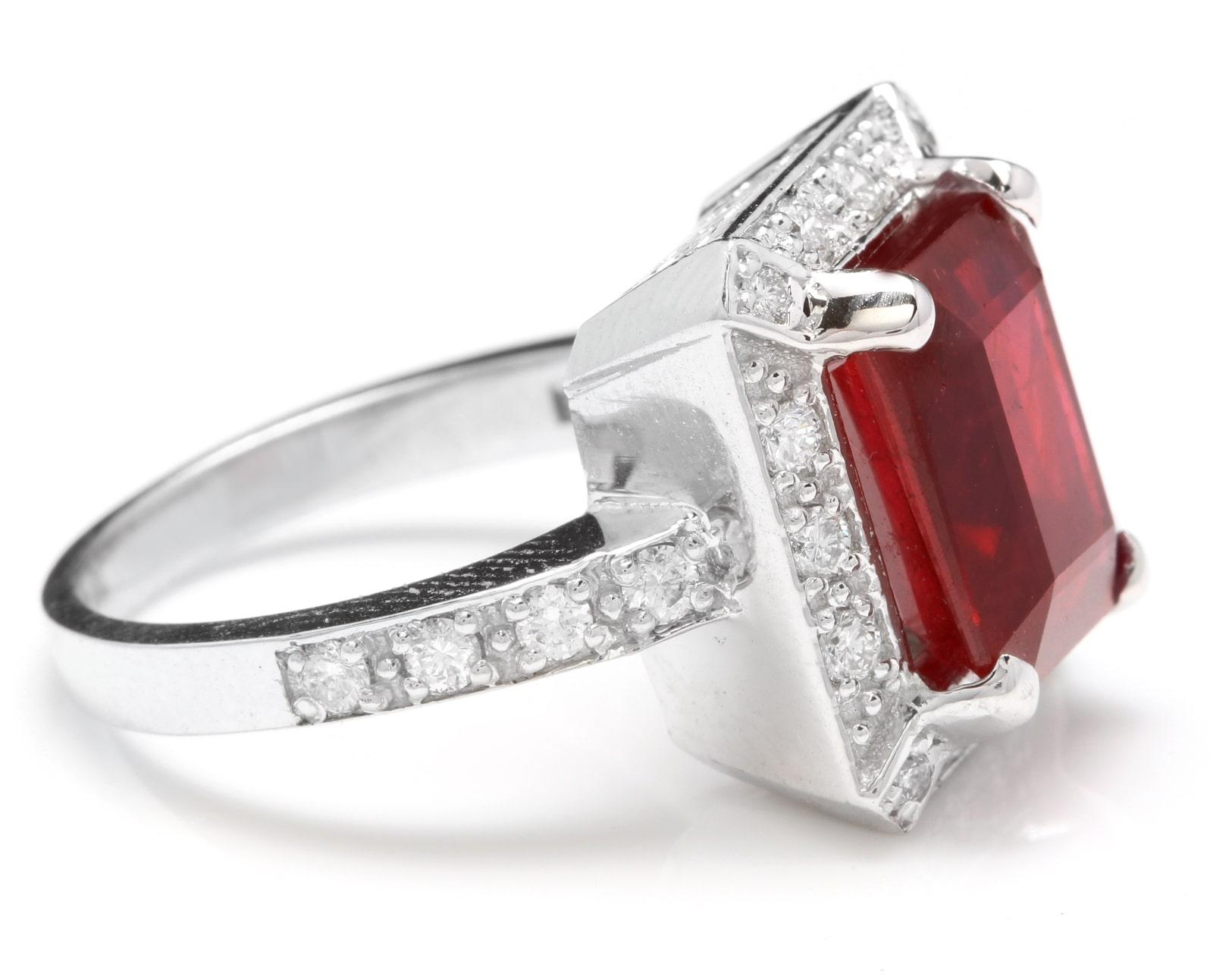 Mixed Cut 8.05 Carat Impressive Natural Red Ruby and Diamond 14 Karat White Gold Ring For Sale