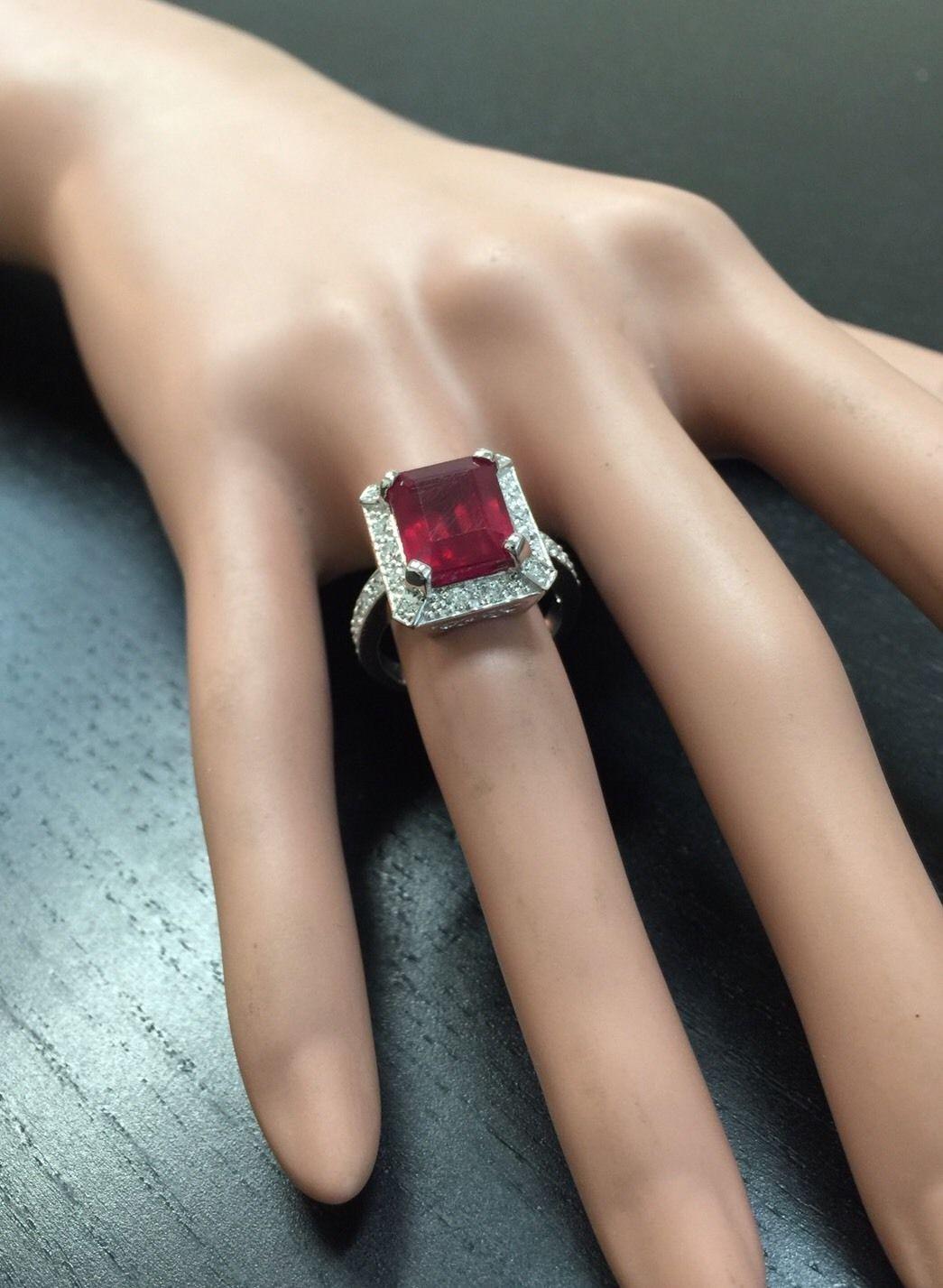 8.05 Carat Impressive Natural Red Ruby and Diamond 14 Karat White Gold Ring For Sale 3
