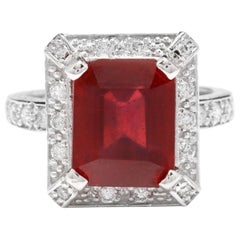 8.05 Carat Impressive Natural Red Ruby and Diamond 14 Karat White Gold Ring