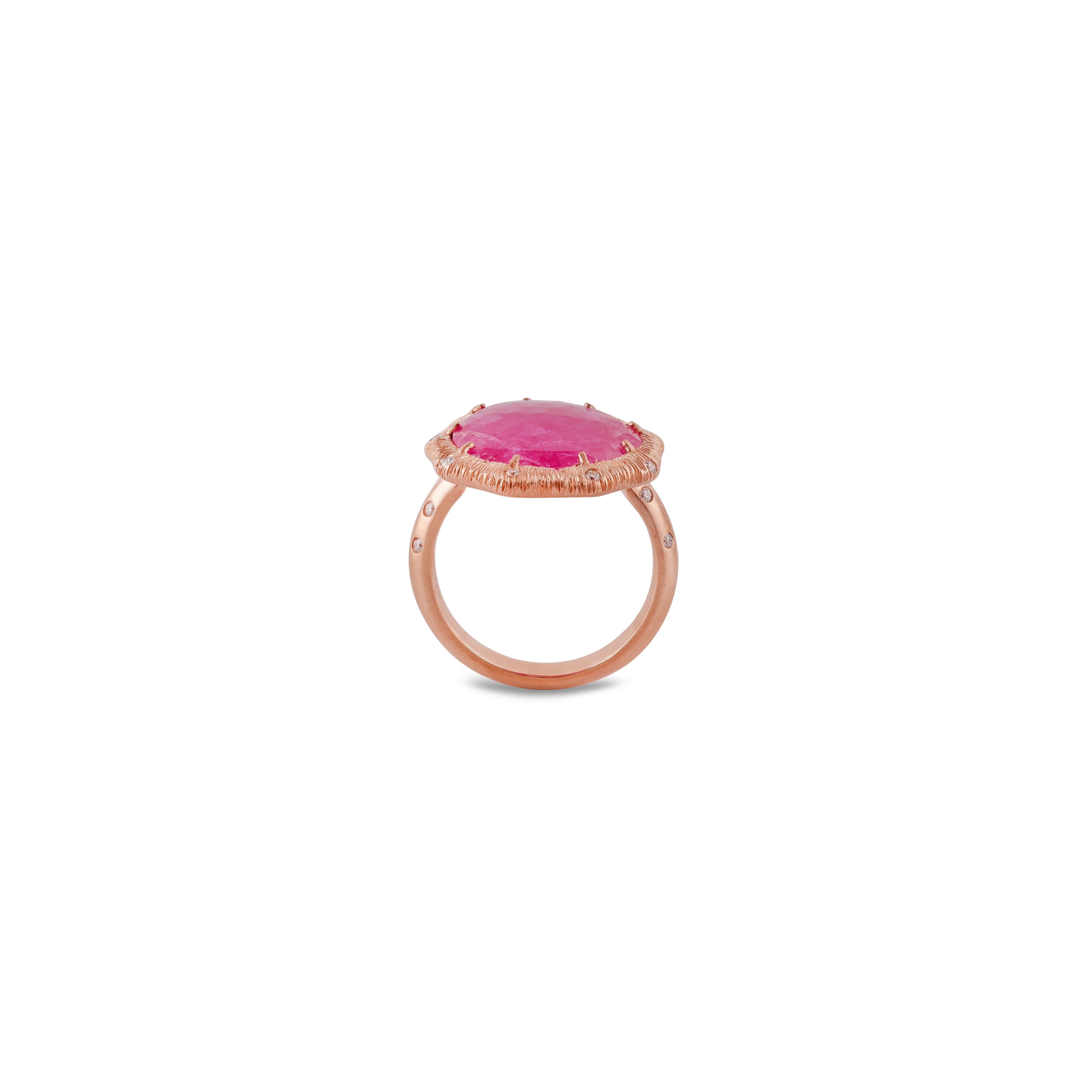 Contemporary 8.05 Carat Mozambique Ruby &  Diamond Ring in 18k Solid Rose Gold For Sale
