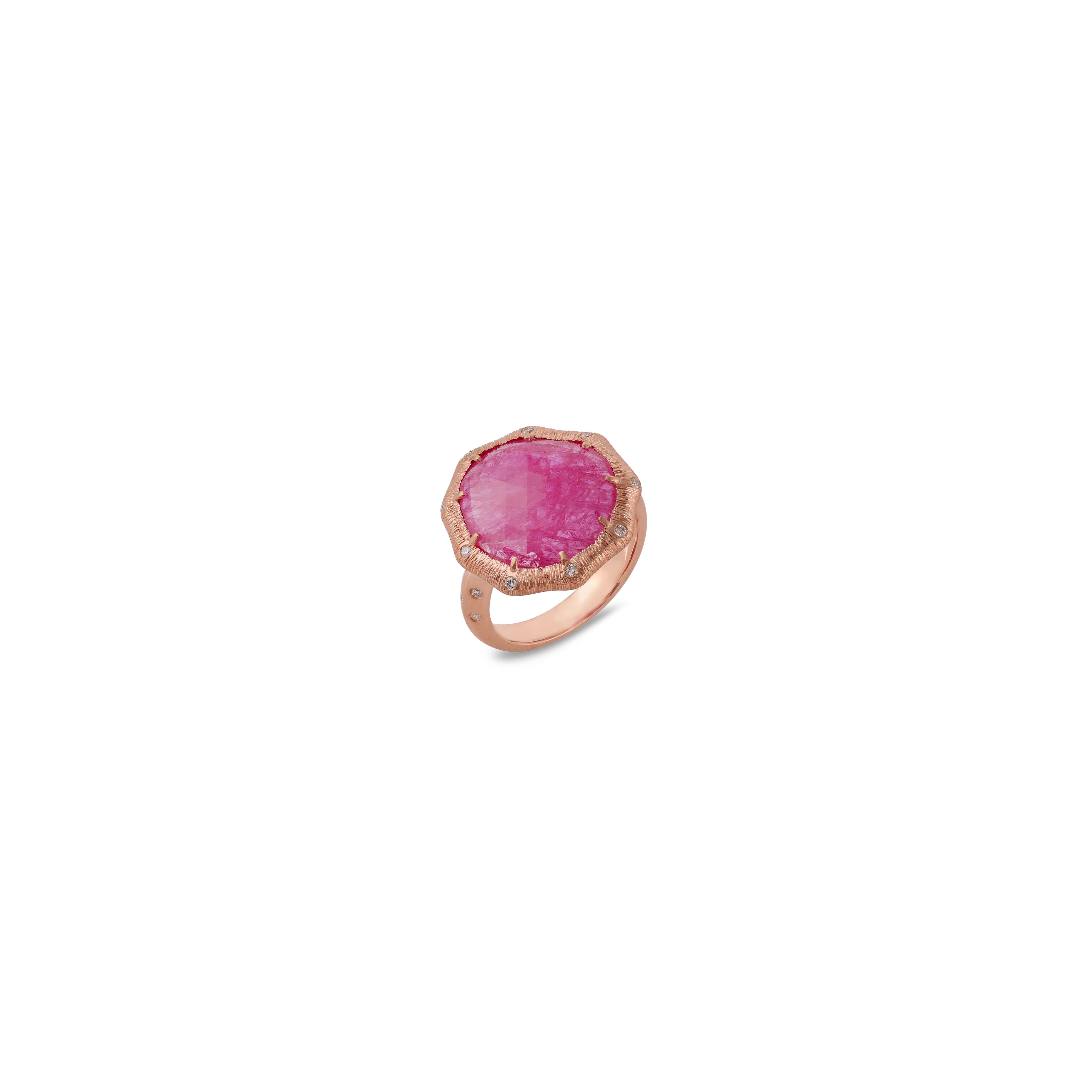 Mixed Cut 8.05 Carat Mozambique Ruby &  Diamond Ring in 18k Solid Rose Gold For Sale
