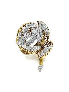 8.05 Carat Round Brilliant Diamond French Made Flower Brooch