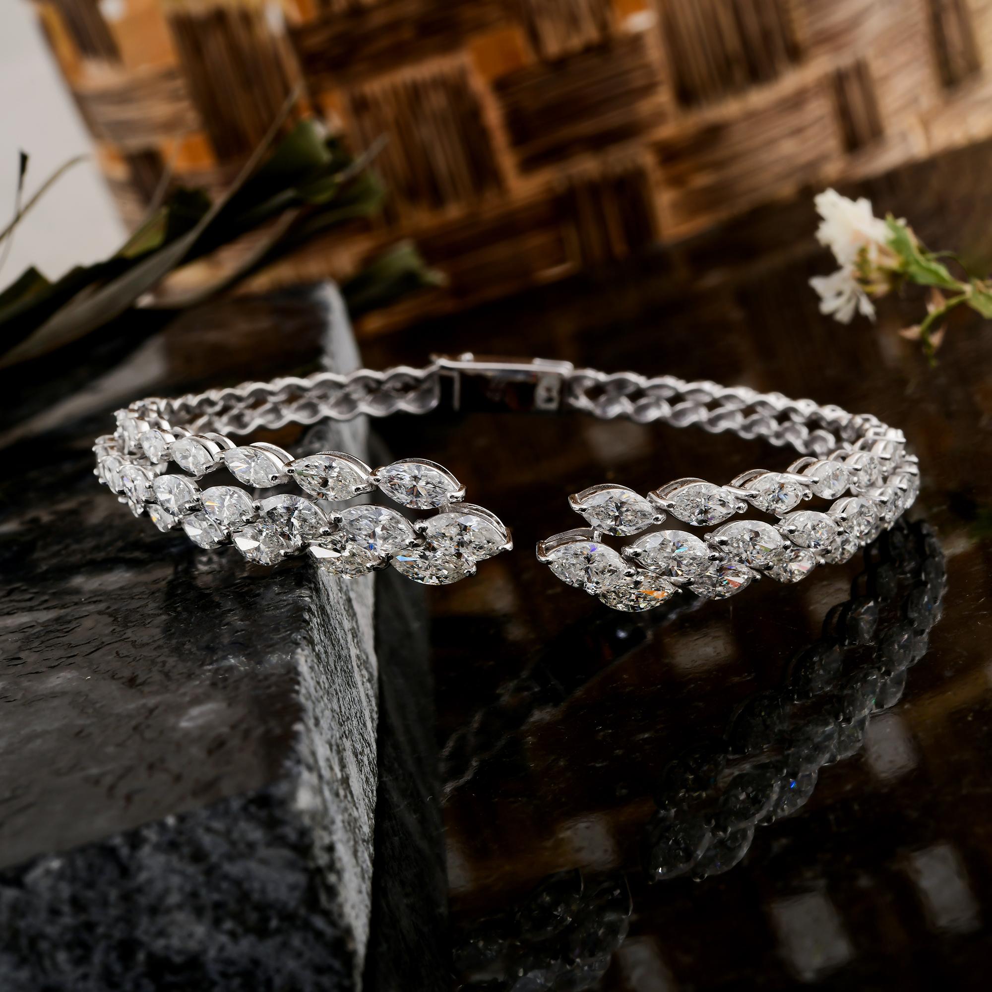 Taglio marquise 8,05 Carati SI Chiarezza HI Colore Diamante Bracciale Bangle Oro Bianco 14 Karati in vendita