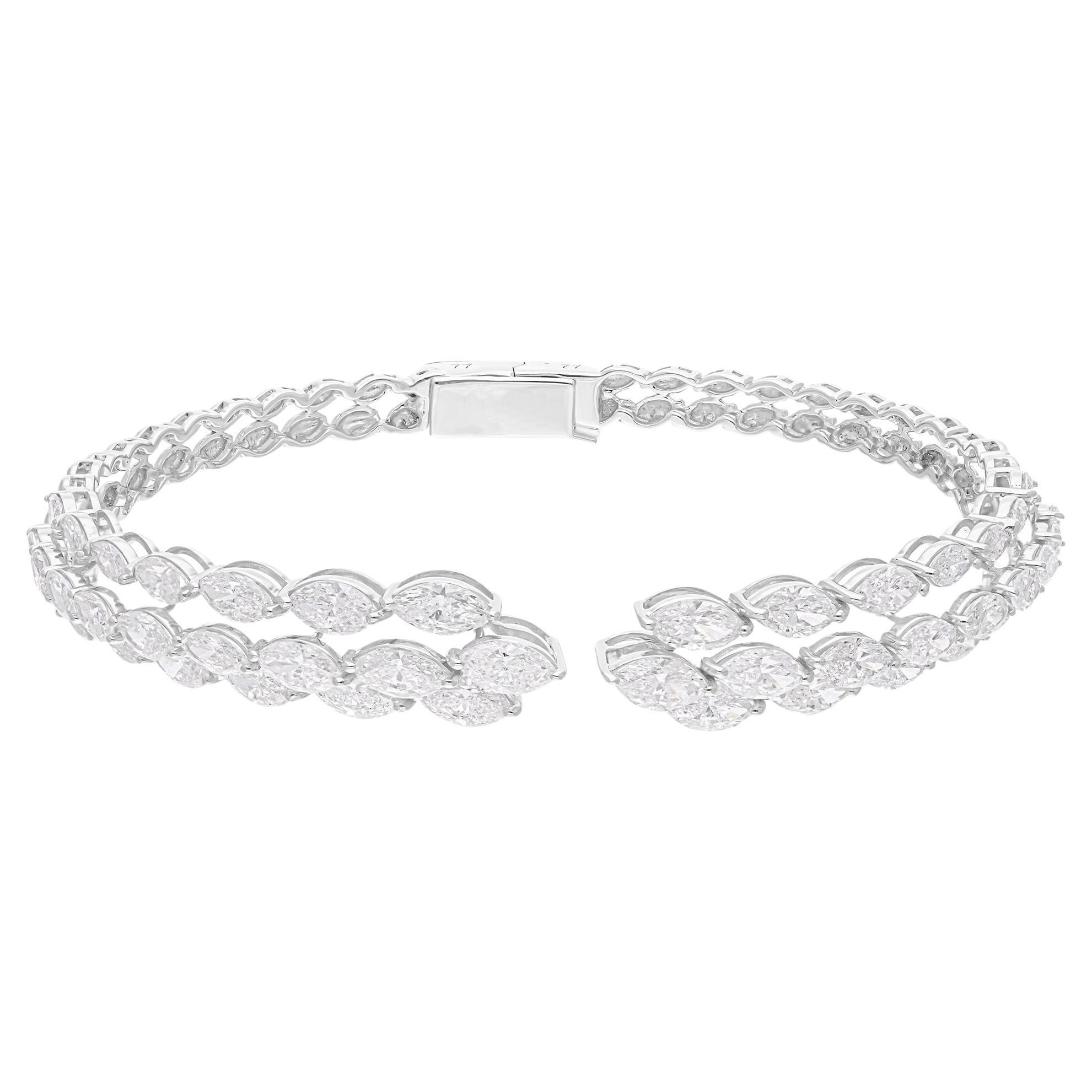 8.05 Carat SI Clarity HI Color Diamond Cuff Bangle Bracelet 14 Karat White Gold