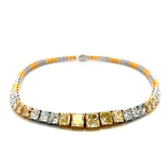 80.55 Carat Fancy Yellow & White Radiant Cut Diamond Two-Tone Riviera Necklace