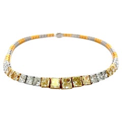 80.55 Carat Fancy Yellow & White Radiant Cut Diamond Two-Tone Riviera Necklace