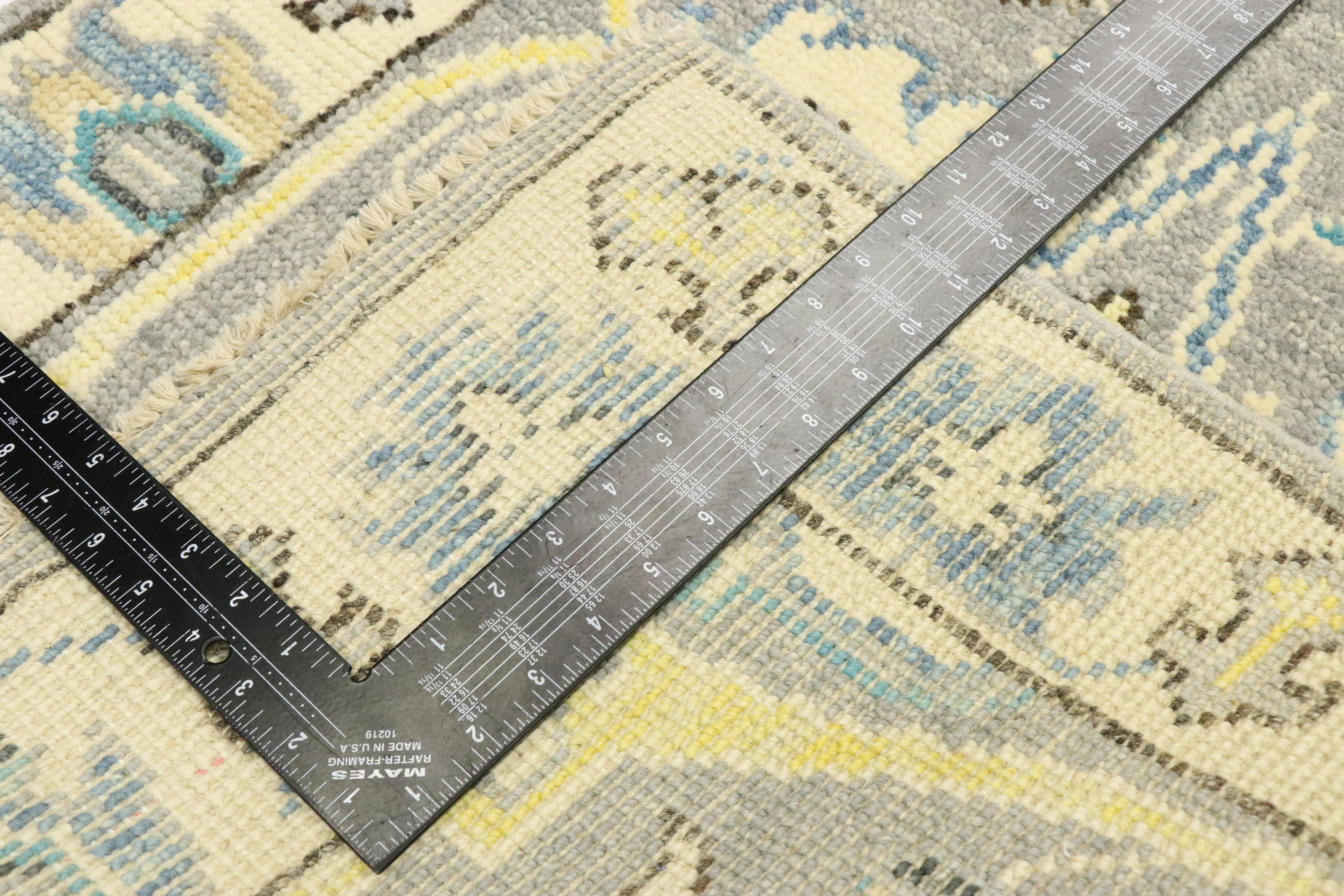 Hand-Knotted New Contemporary Oushak Runner with Modern Transitional Style For Sale