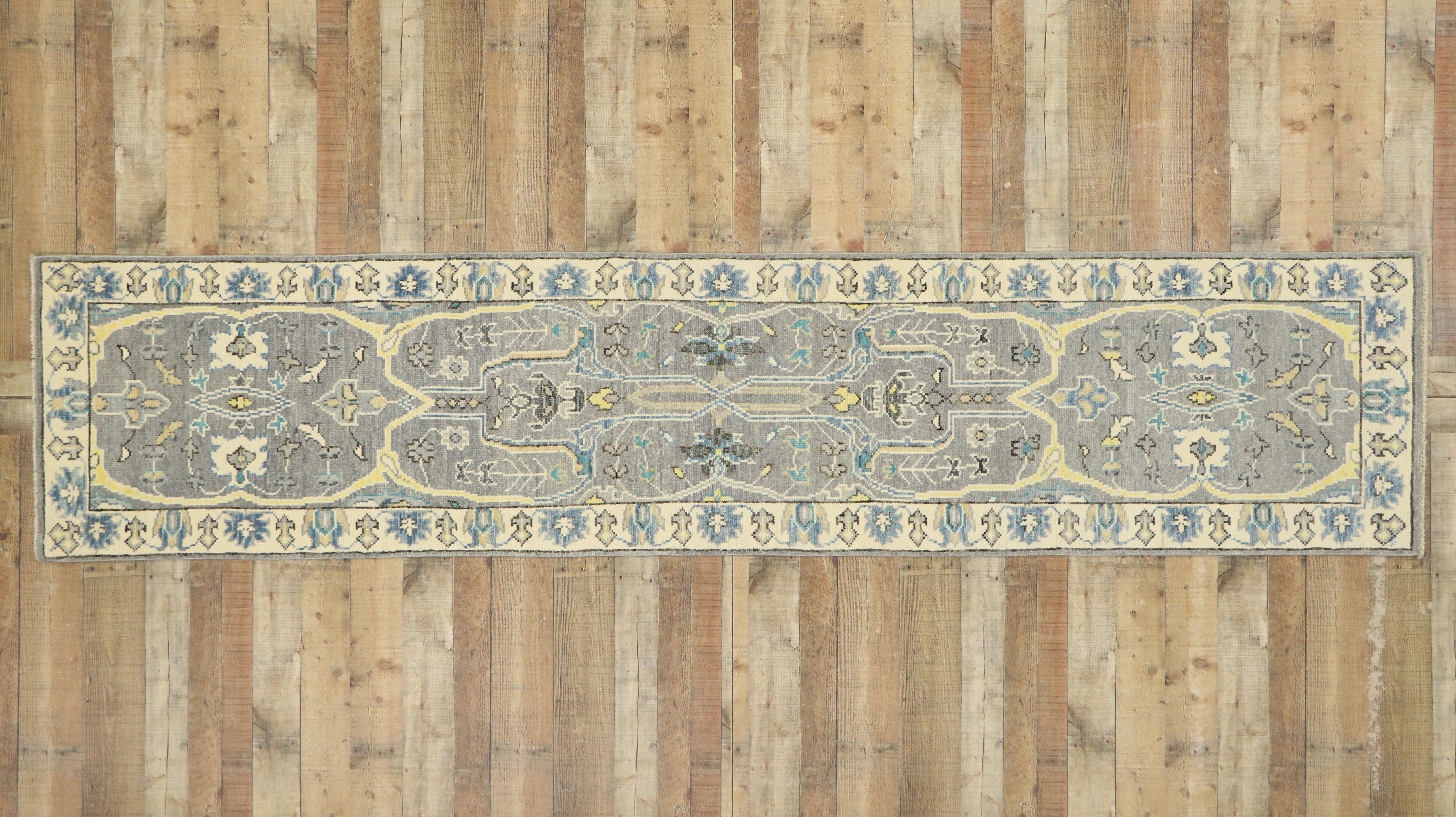 New Contemporary Oushak Runner with Modern Transitional Style For Sale 1