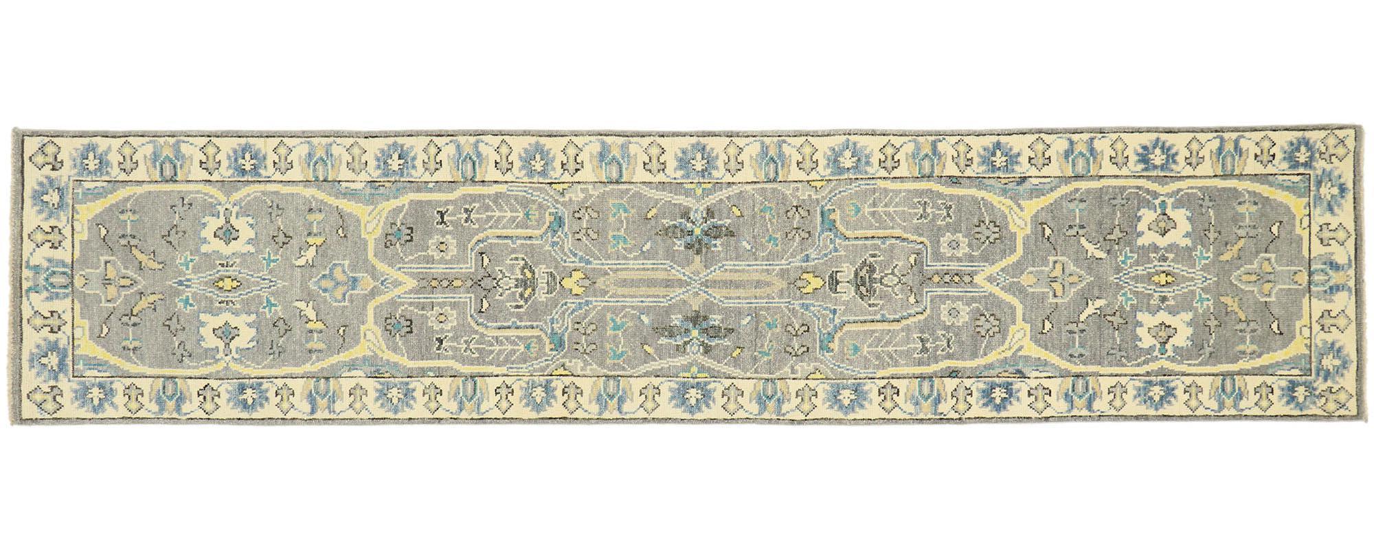 New Contemporary Oushak Runner with Modern Transitional Style For Sale 2