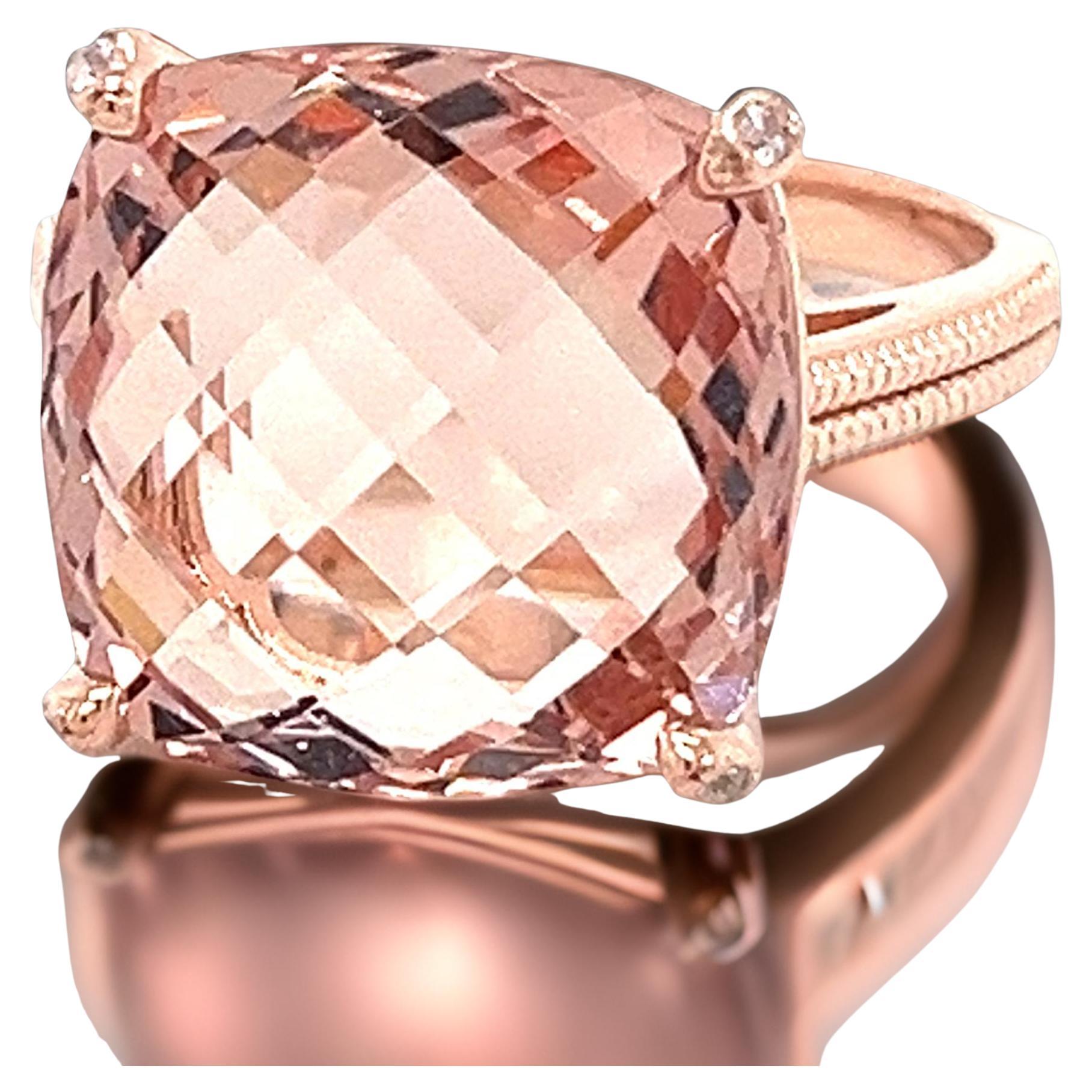 8.05ct Morganite Engagement Ring Cushion Solitaire Ring Rose Gold Wedding Ring
