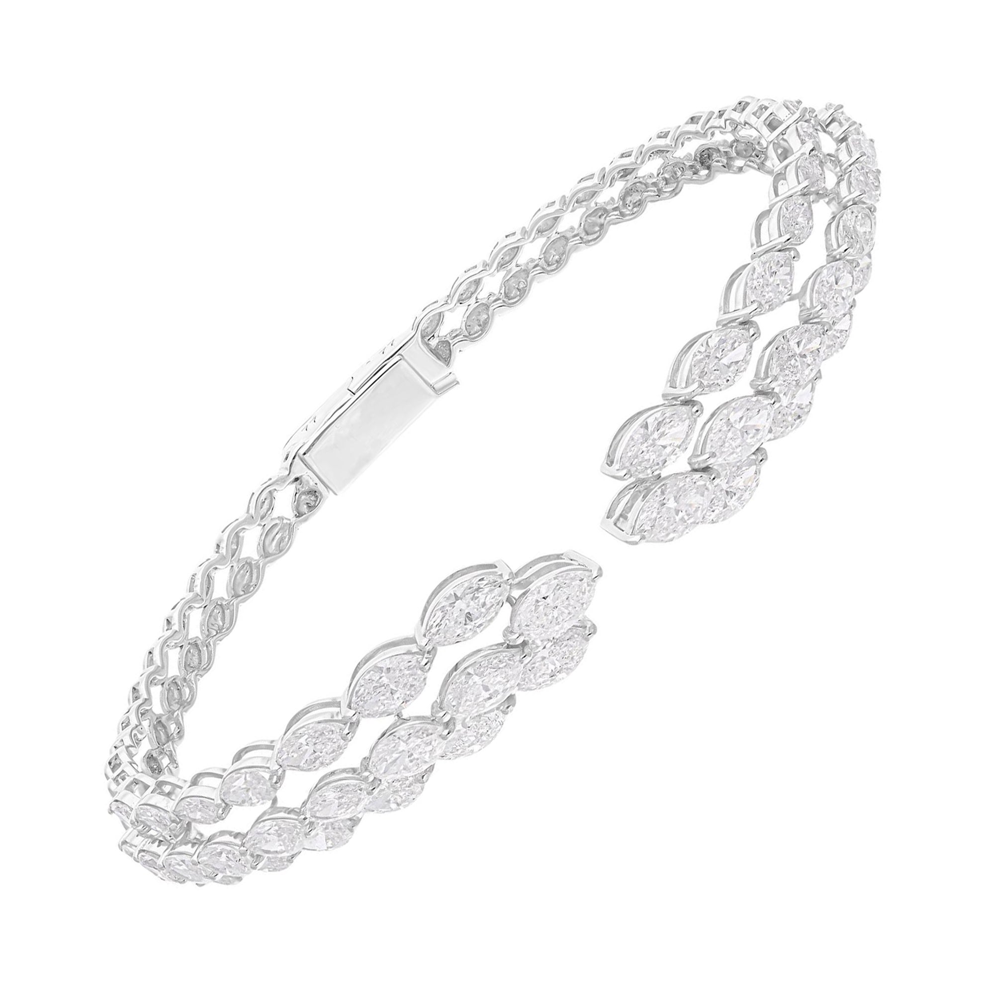 8.05Ct SI Clarity HI Color Diamond Engagement Cuff Bracelet 14 Karat White Gold