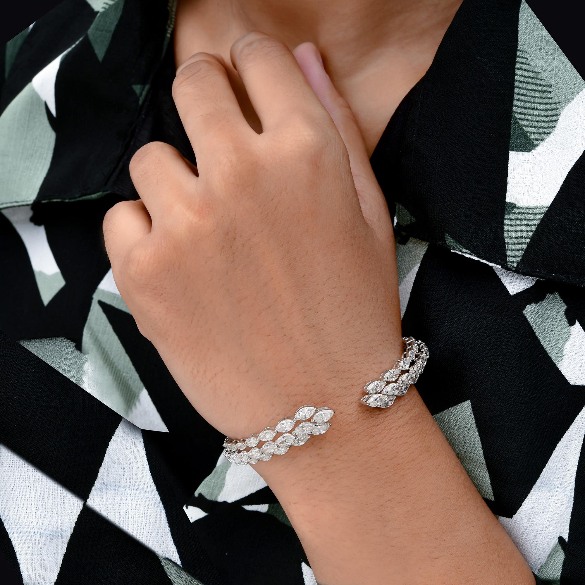 Diese 8.05Ct SI Clarity HI Color Diamond 18 Karat Weißgold Engagement Manschette Armband verfügt über Marquise geschliffenen Diamanten in drei Reihen machen eine offene Manschette Armband. 
Diamanten sind ein universelles Symbol für Ewigkeit und