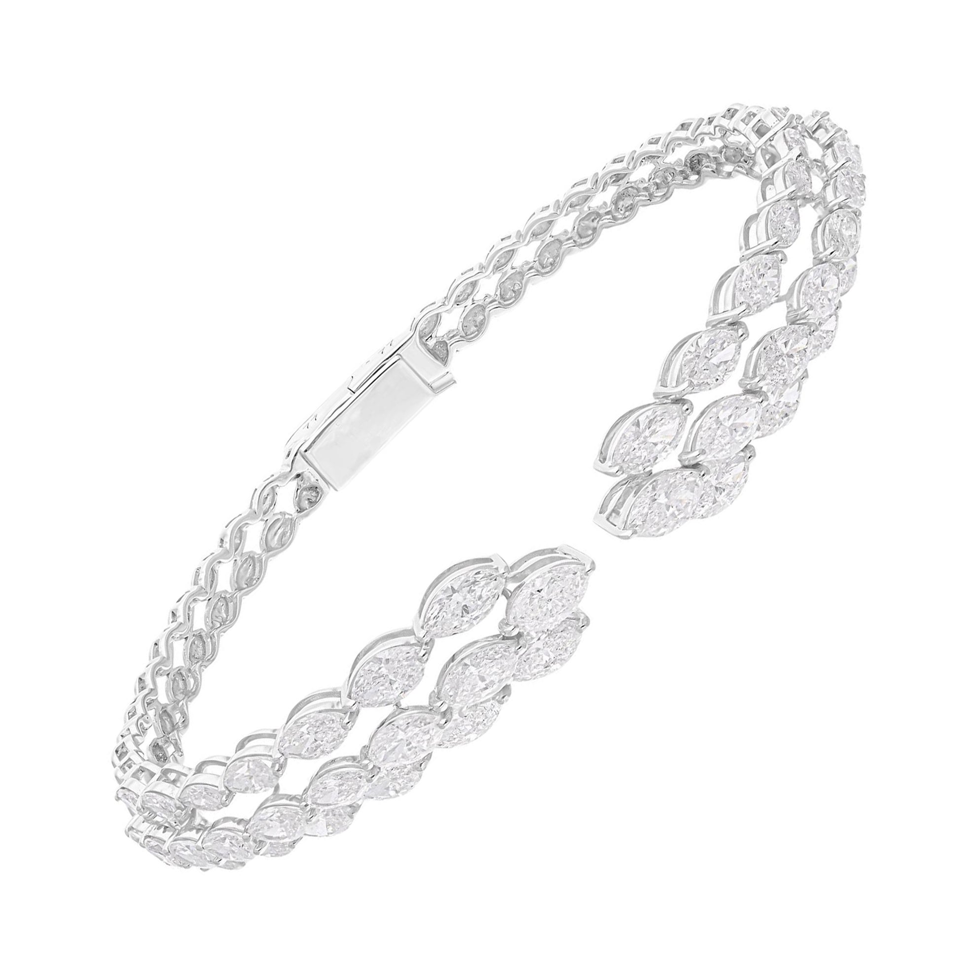 8.05Ct SI Clarity HI Color Diamond Engagement Cuff Bracelet 18 Karat White Gold