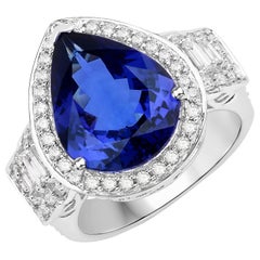 8.06 Carat Genuine Tanzanite and Diamond 18 Karat White Gold Cocktail Ring