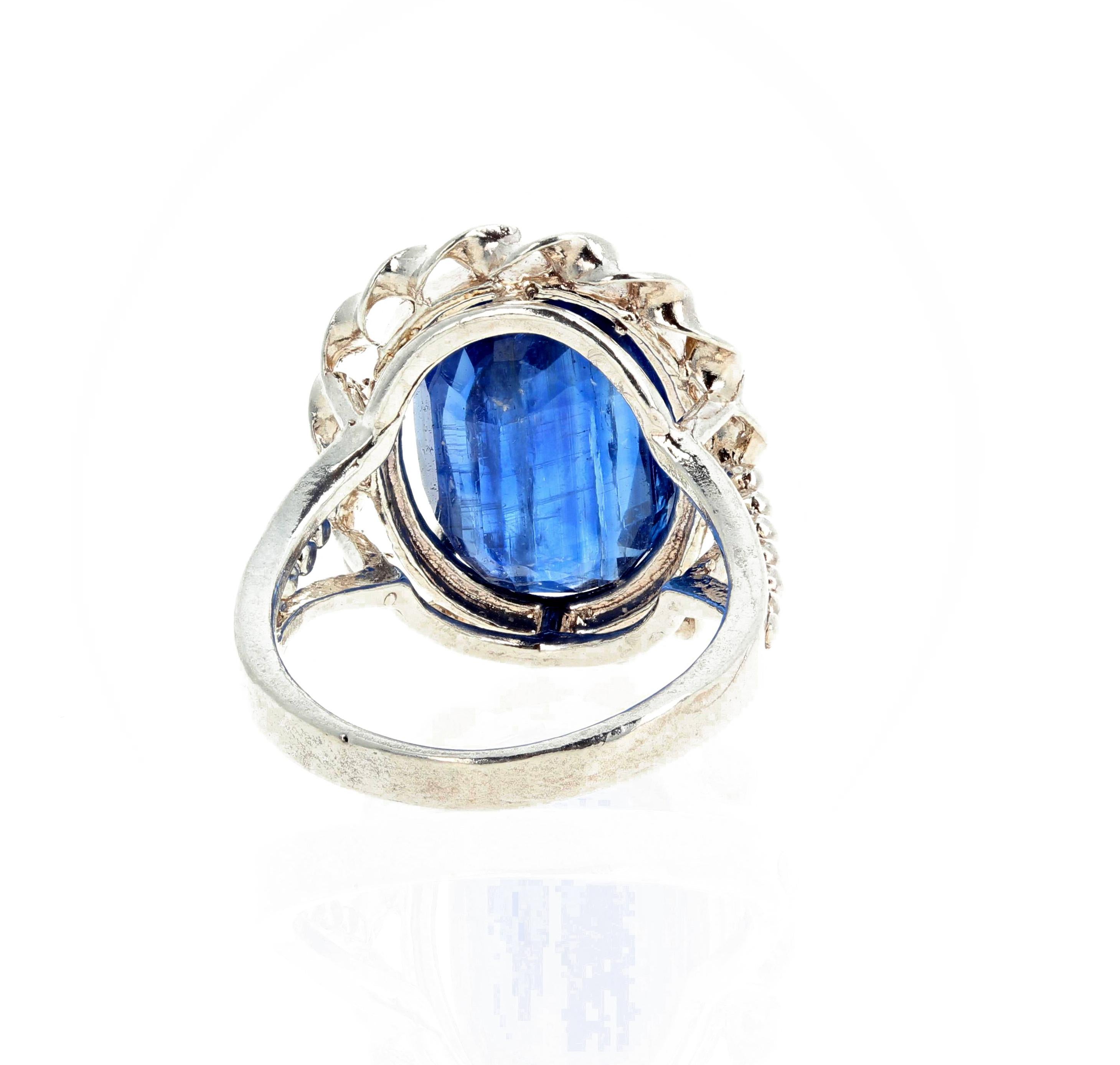 Oval Cut AJD Real Nepalese 8.06 Cts Natural Kyanite Sterling Silver Cocktail Ring
