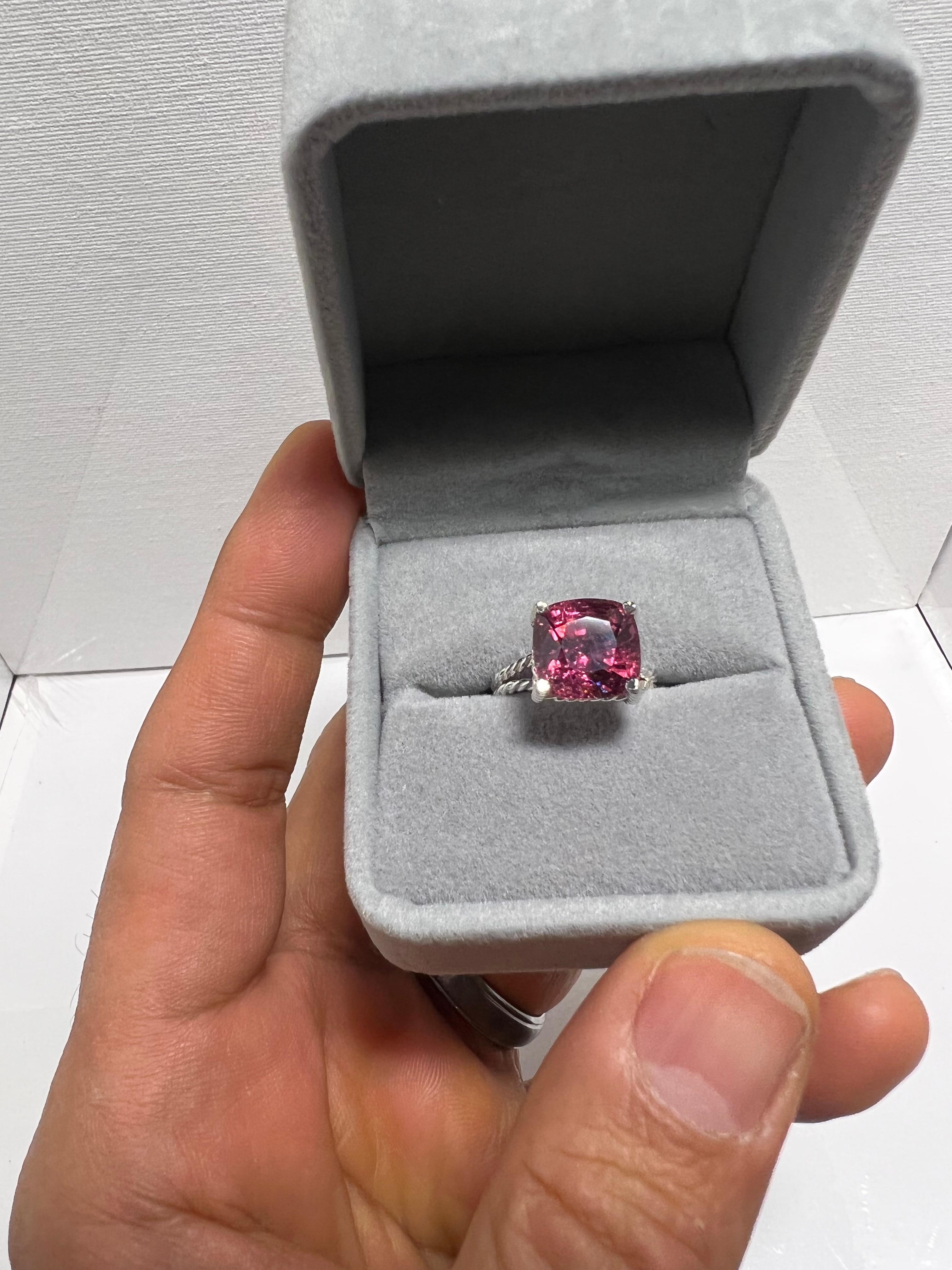 8,06 Karat lila roter Spinell 925 Silber Ring GIA zertifiziert (Kissenschliff) im Angebot
