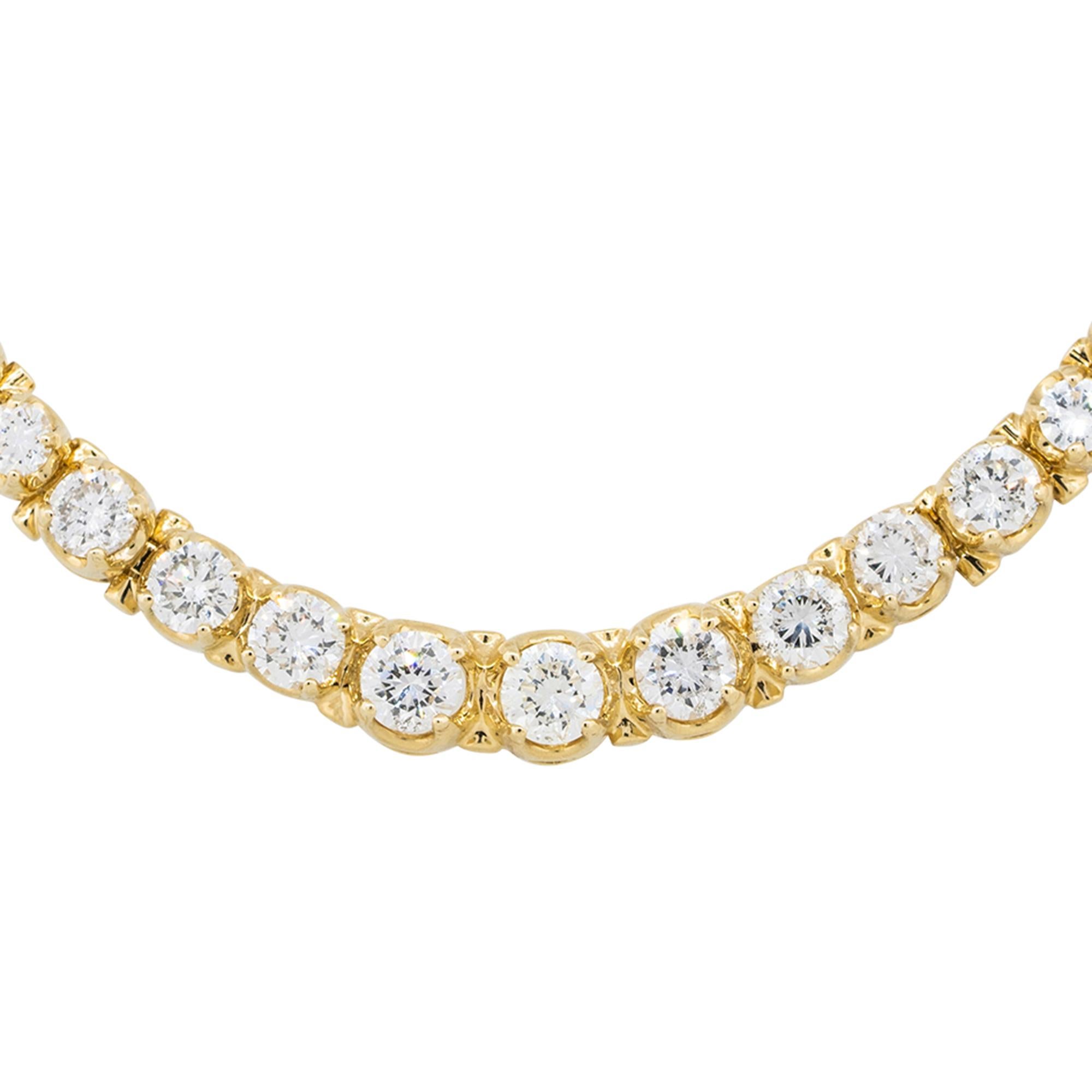 Material: 14k Yellow Gold
Diamond Details: Approx. 8.06ctw of graduated round cut Diamonds. Diamonds are G/H in color and VS in clarity
Clasps: Lobster clasp
Total Weight: 31.5g (20.2dwt) 
Length: 18