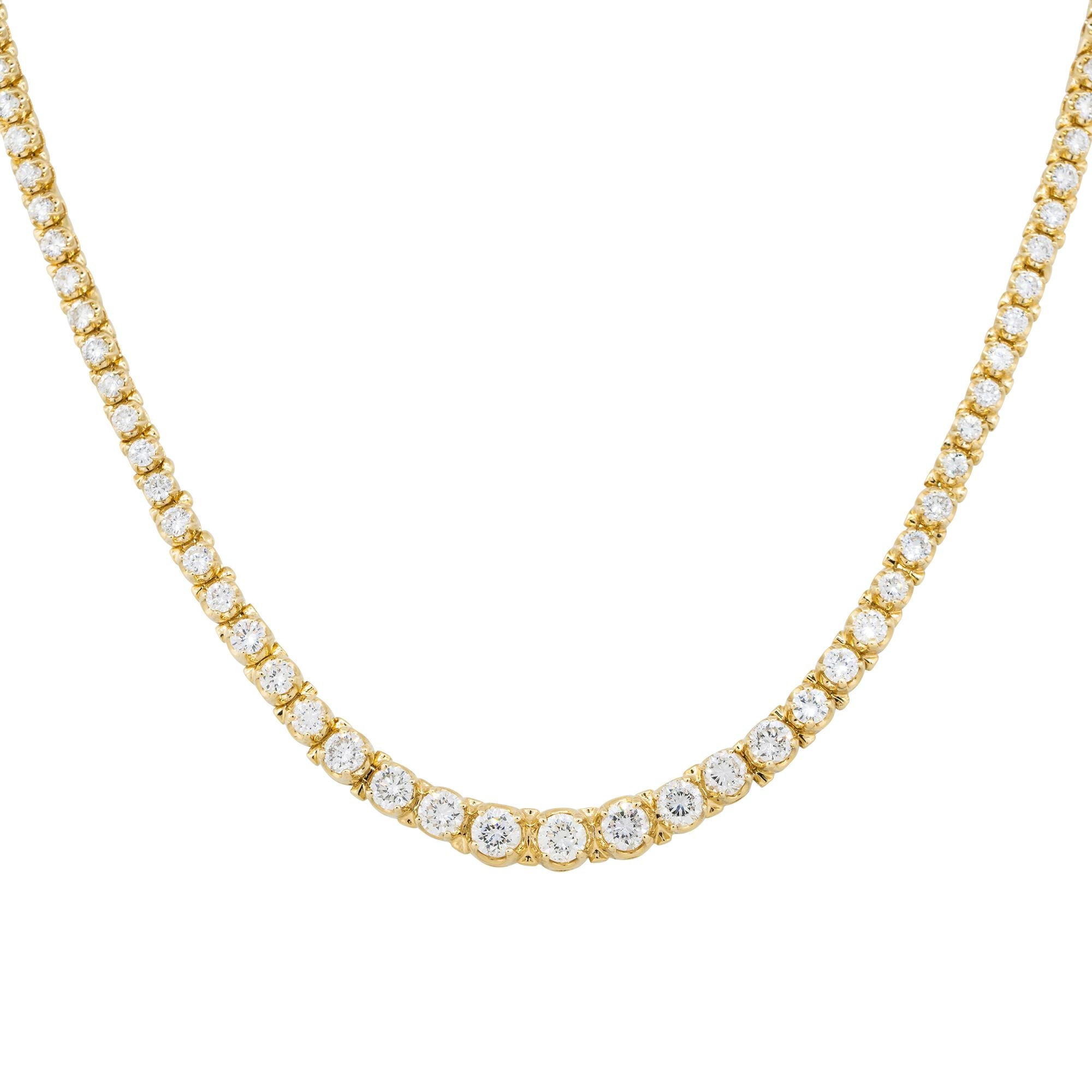 8,06 Karat abgestufte Tennis-Halskette mit runden Diamanten 14 Karat auf Lager (Rundschliff) im Angebot