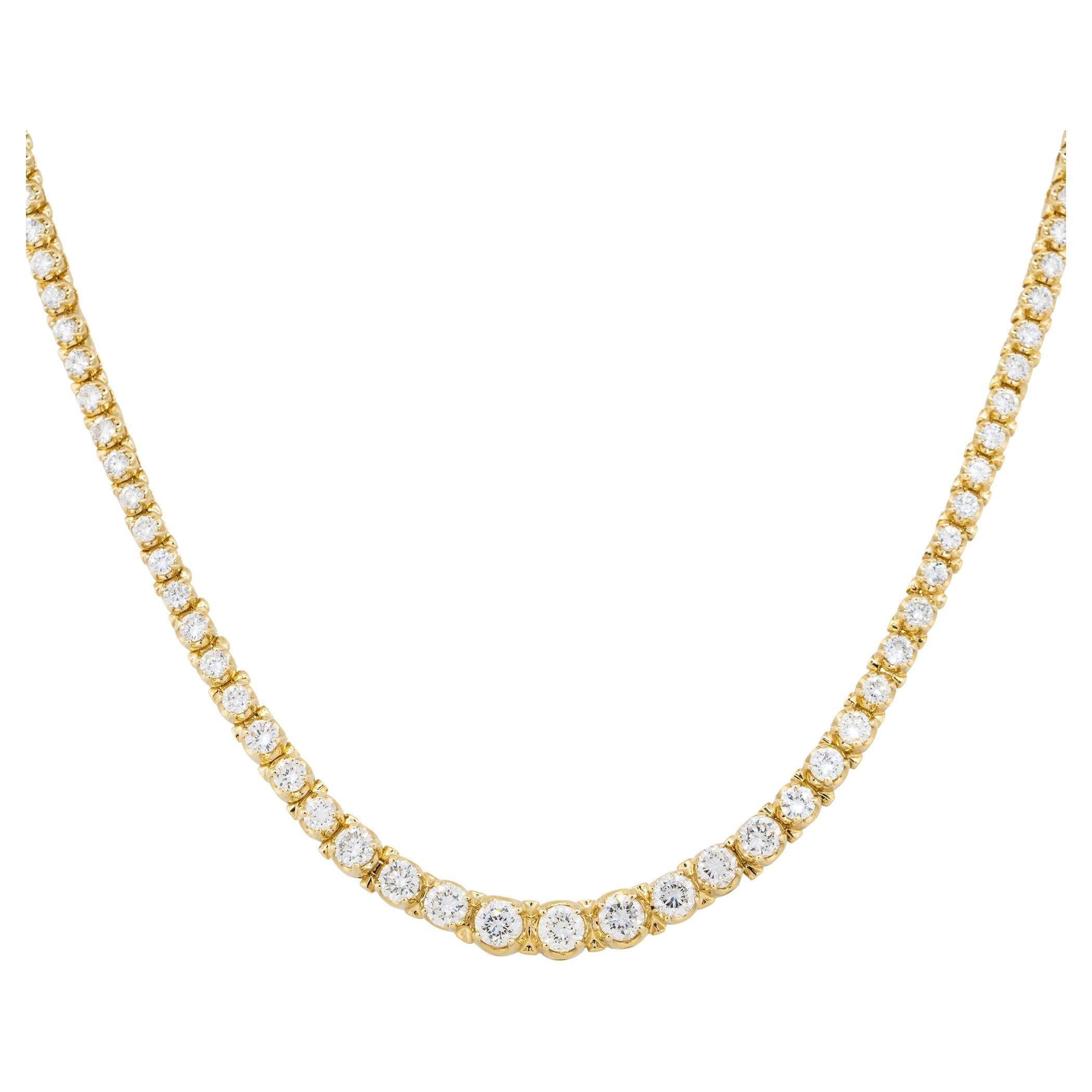 8,06 Karat abgestufte Tennis-Halskette mit runden Diamanten 14 Karat auf Lager