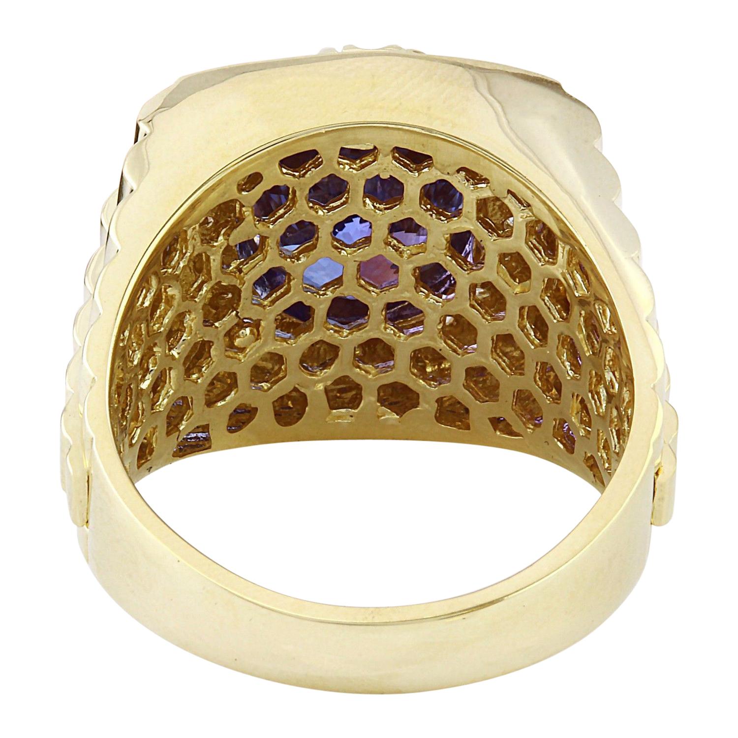 Modern Man's Natural Tanzanite Diamond Ring In 14 Karat Solid Yellow Gold  For Sale