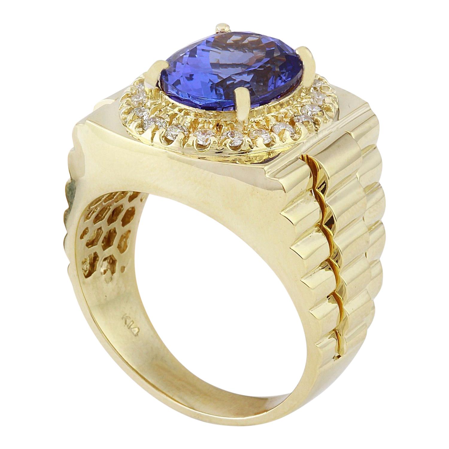 Oval Cut Man's Natural Tanzanite Diamond Ring In 14 Karat Solid Yellow Gold  For Sale