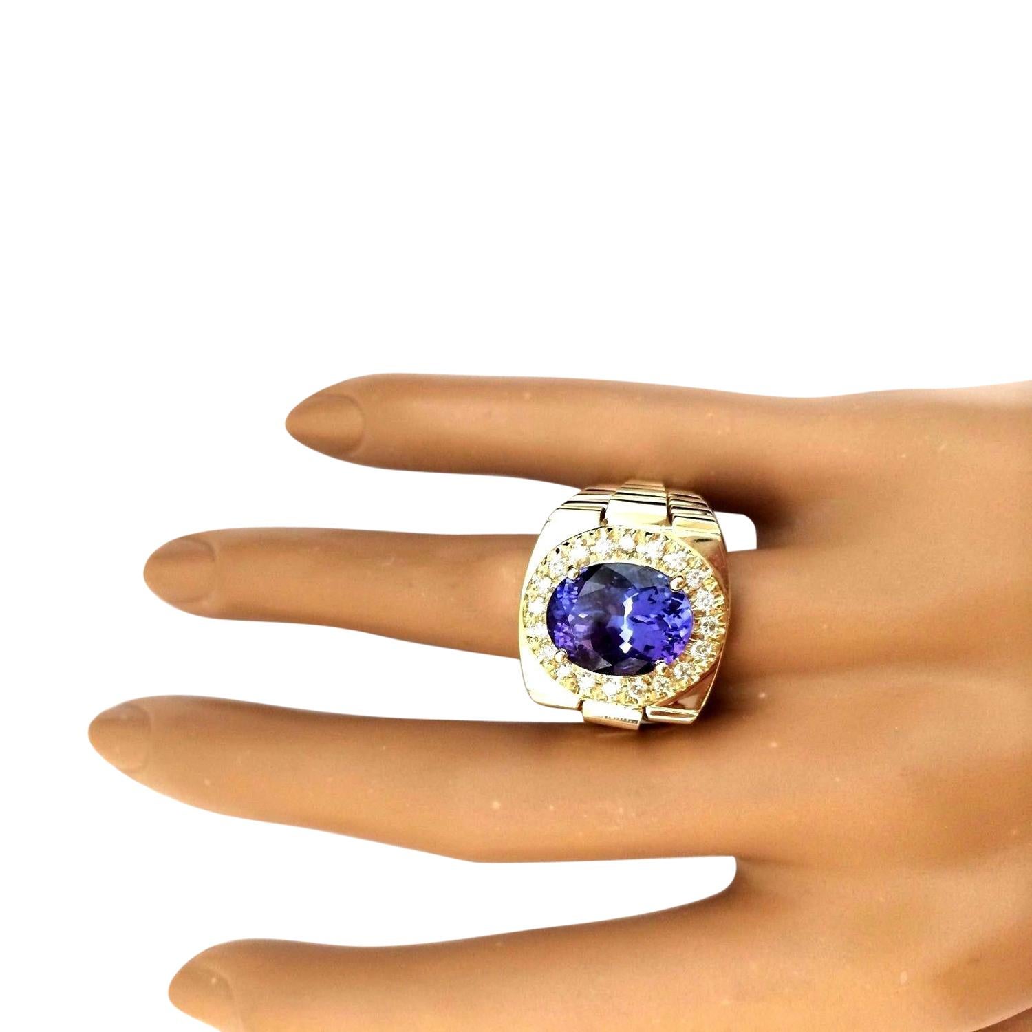 Man's Natural Tanzanite Diamond Ring In 14 Karat Solid Yellow Gold  In New Condition For Sale In Los Angeles, CA