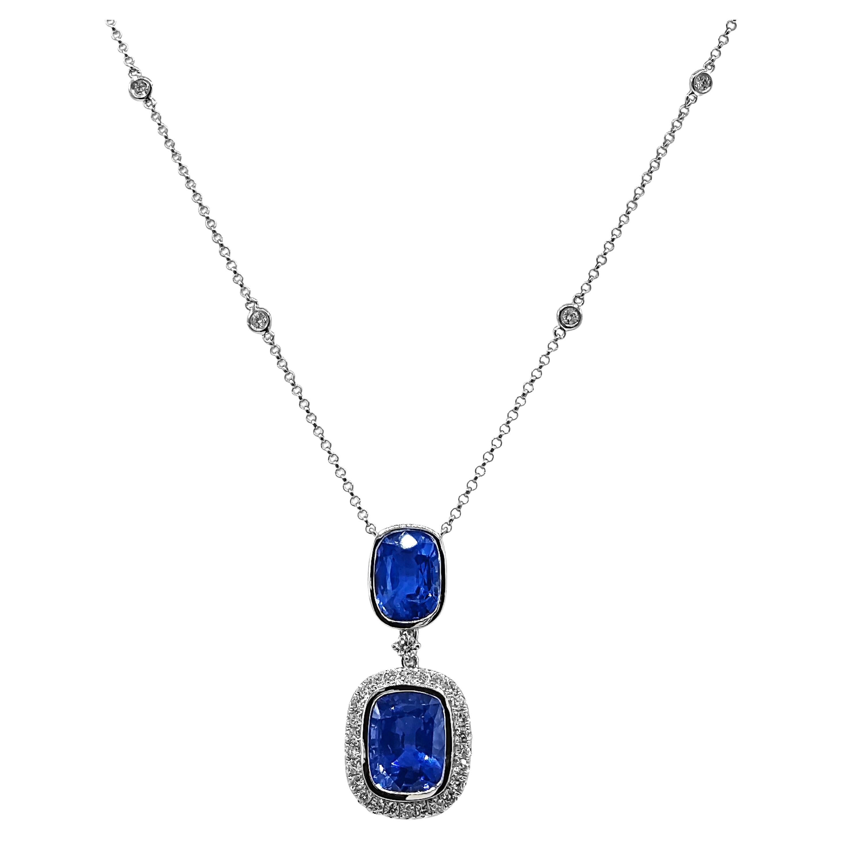 8.06 Carats Sapphire and White Diamond White Gold Necklace
