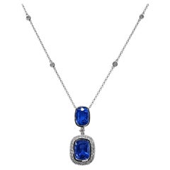 8.06 Carats Sapphire and White Diamond White Gold Necklace