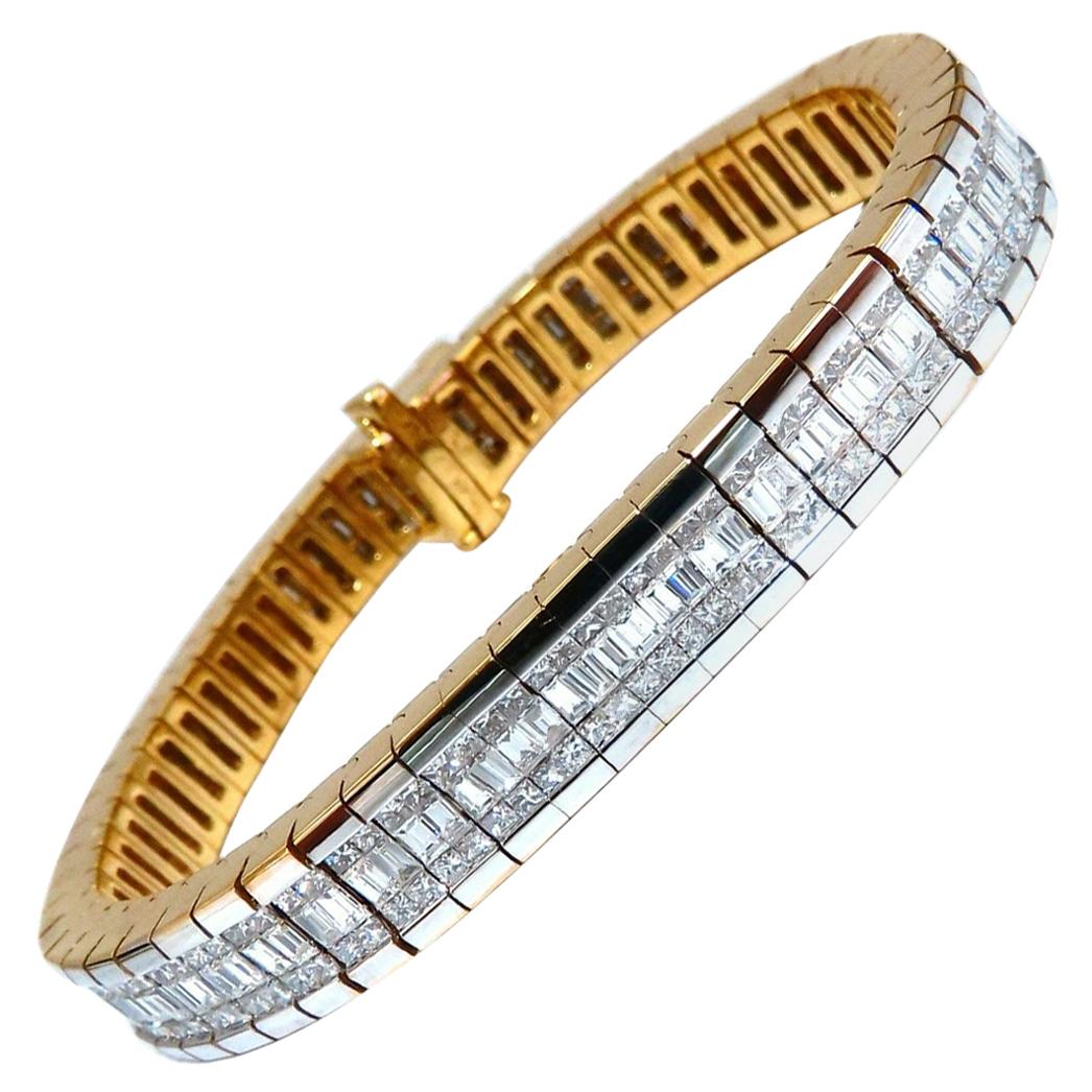 8.06ct Baguette Princess Cut Diamonds Invisible Multi-Row Bracelet 14 Karat Gold For Sale