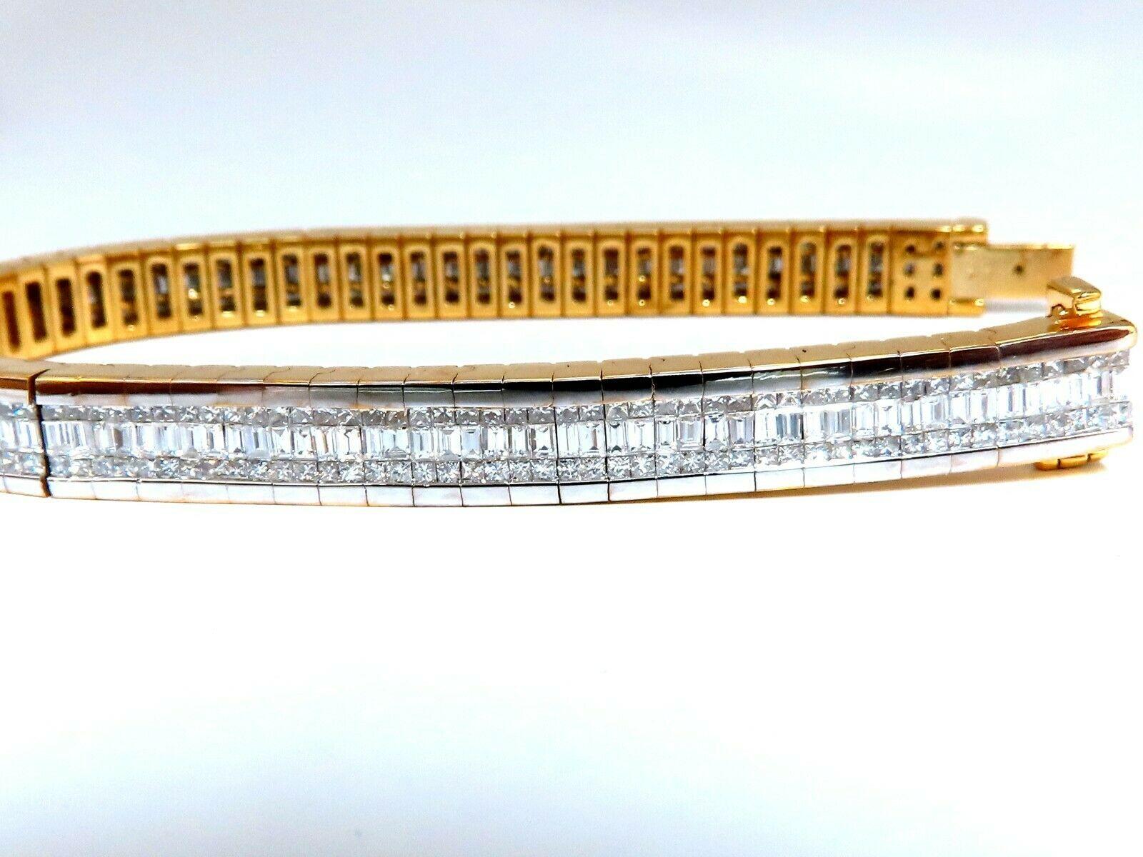 8.06ct Baguette Princess Cut Diamonds Invisible Multi-Row Bracelet 14 Karat Gold For Sale 6