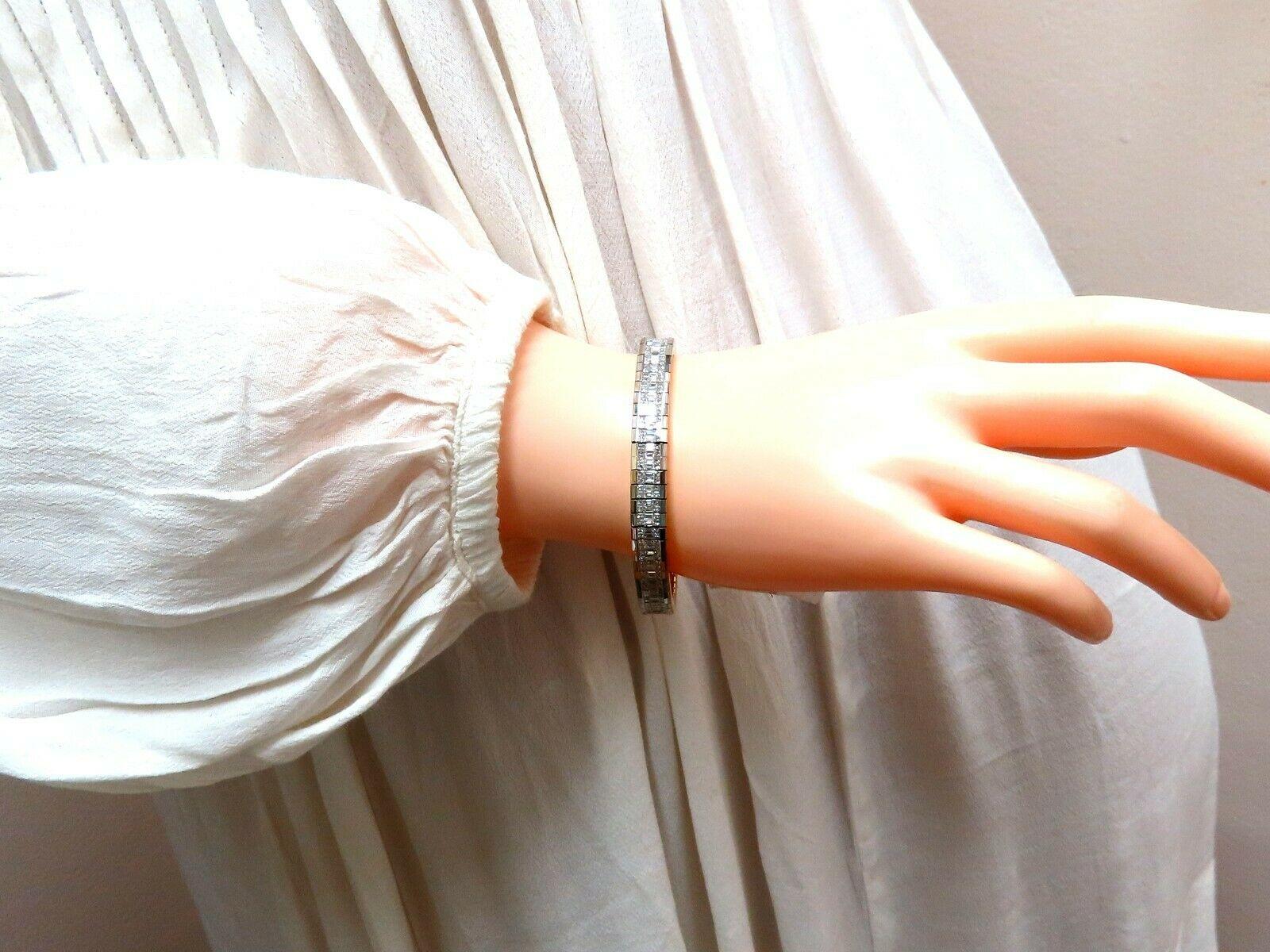 8.06ct Baguette Princess Cut Diamonds Invisible Multi-Row Bracelet 14 Karat Gold For Sale 2