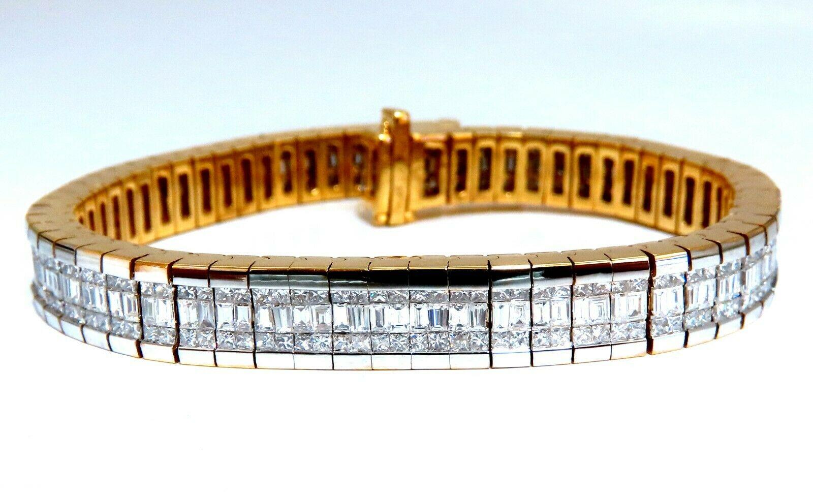 8.06ct Baguette Princess Cut Diamonds Invisible Multi-Row Bracelet 14 Karat Gold For Sale 3