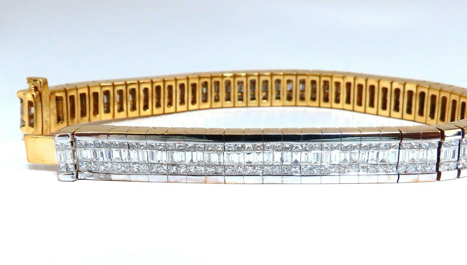 8.06ct Baguette Princess Cut Diamonds Invisible Multi-Row Bracelet 14 Karat Gold For Sale 4