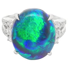 8.07 Carat Australian Black Opal Diamond Platinum Ring