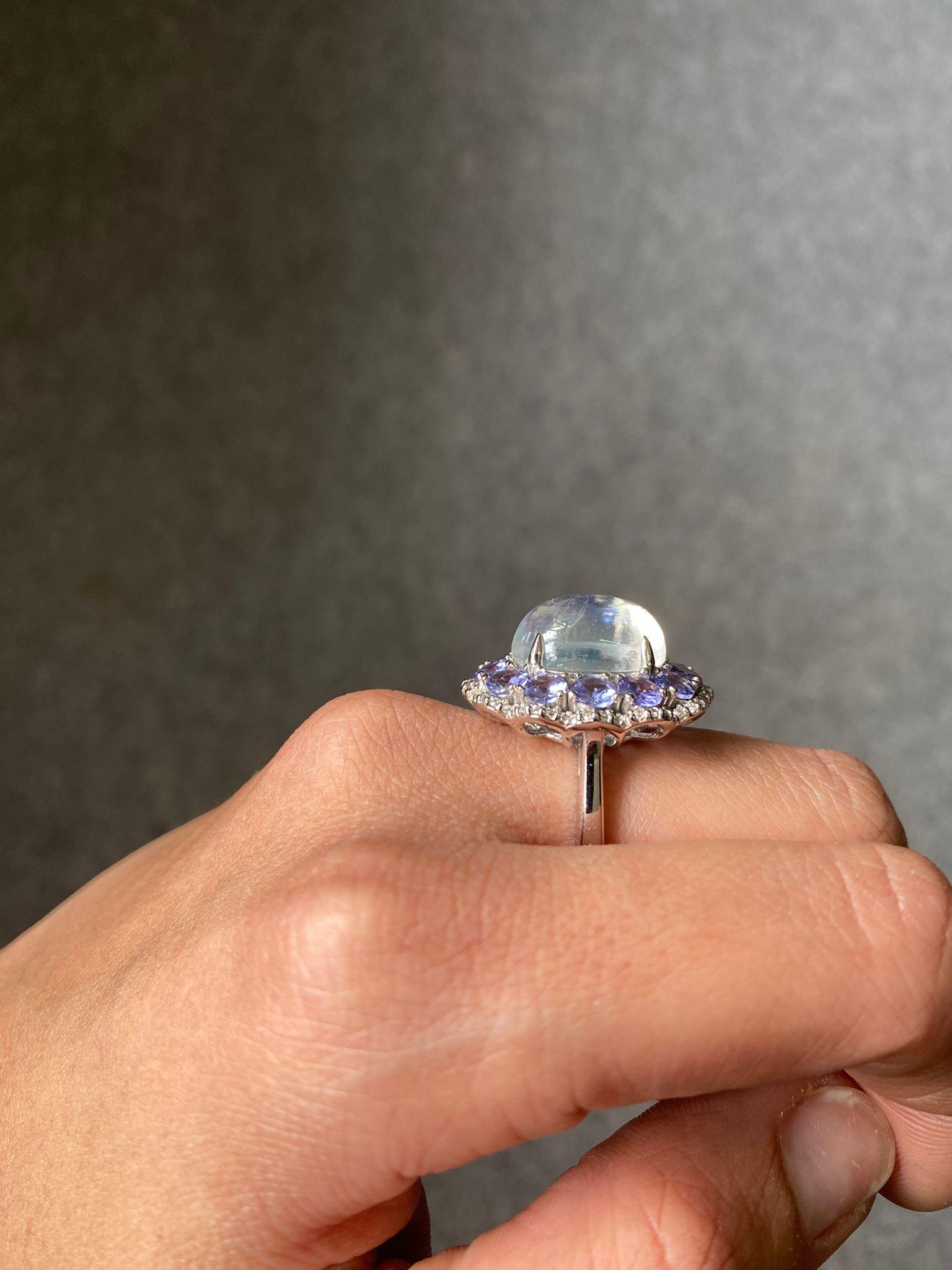 8.07 Carat Moonstone, Tanzanite Cocktail Ring, Diamond Cocktail Ring In New Condition For Sale In Bangkok, Thailand