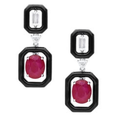 8.07 Carat Mozambique Ruby 0.99 Carat Diamond and Black Enamel Earrings