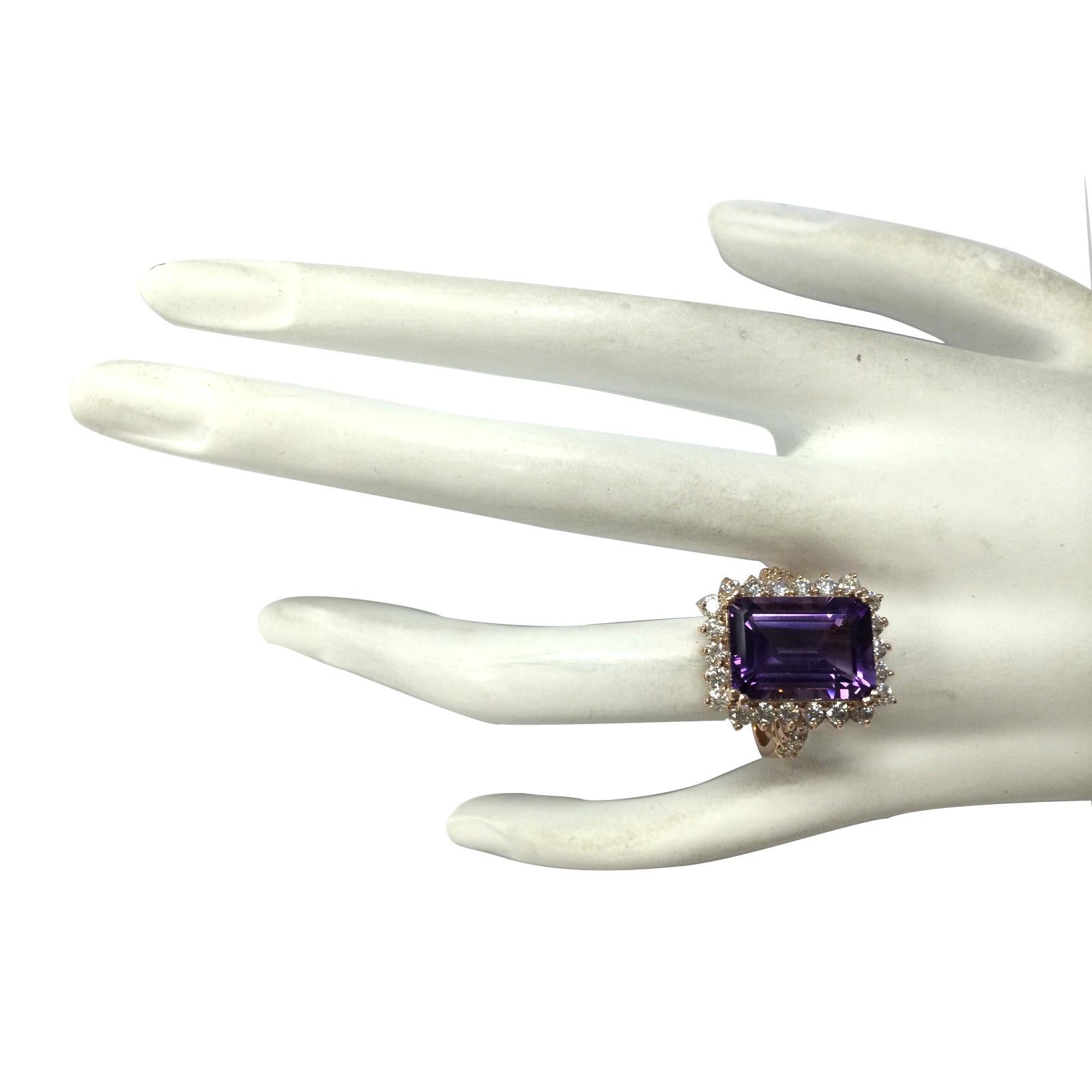 Natural Amethyst 14 Karat Rose Gold Diamond Ring In New Condition For Sale In Los Angeles, CA