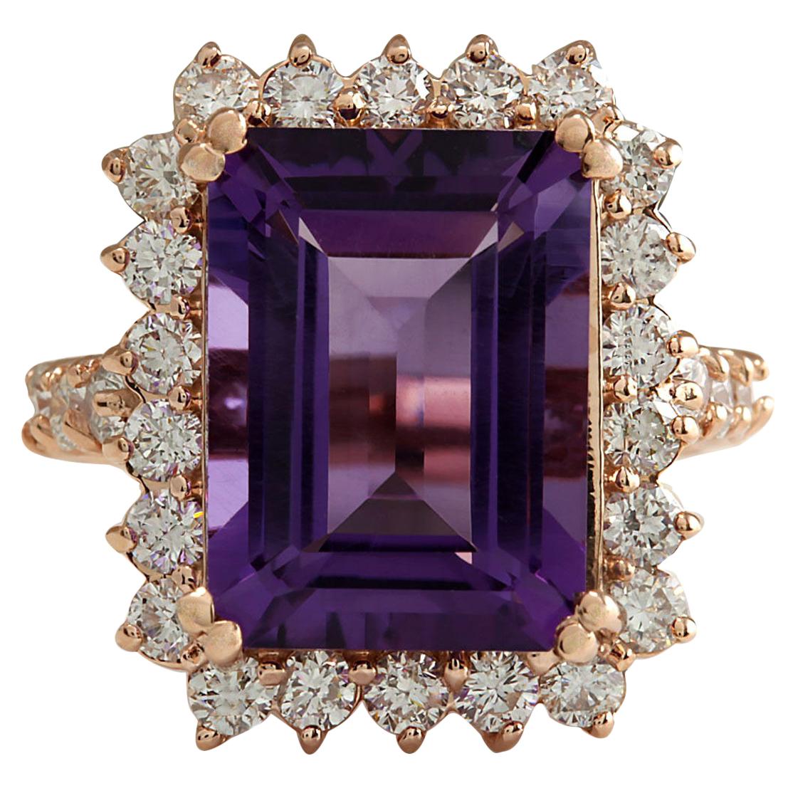 Natural Amethyst 14 Karat Rose Gold Diamond Ring For Sale