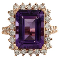 Natürlicher Amethyst 14 Karat Roségold Diamantring