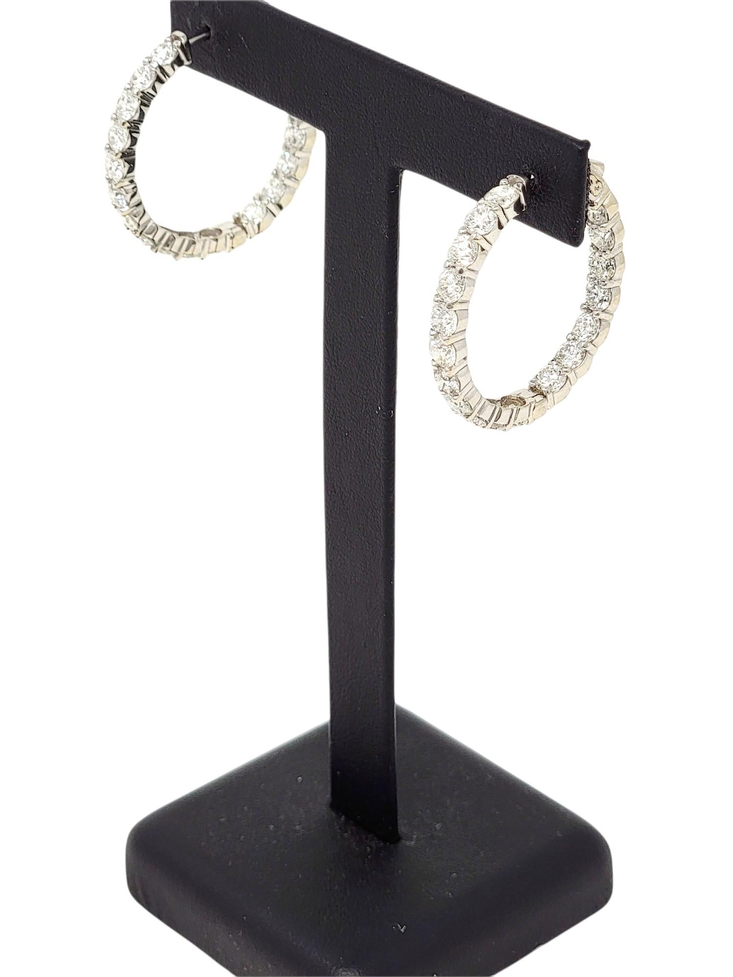 8.07 Carat Round Brilliant Diamond Inside-Out Hinged Hoop Earrings 14 Karat Gold For Sale 8