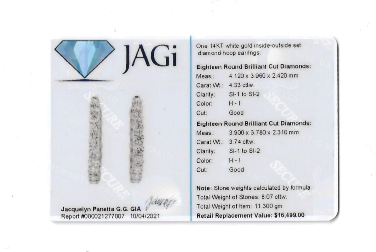 8,07 Karat runder Brillant-Diamant-Ohrringe mit Scharnier 14 Karat Gold im Angebot 12