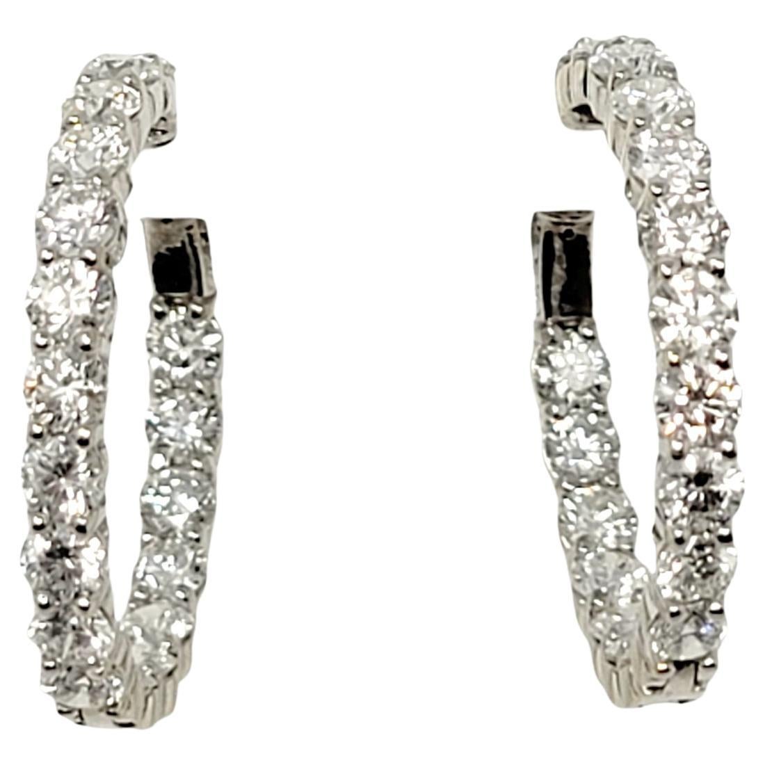 Contemporary 8.07 Carat Round Brilliant Diamond Inside-Out Hinged Hoop Earrings 14 Karat Gold For Sale