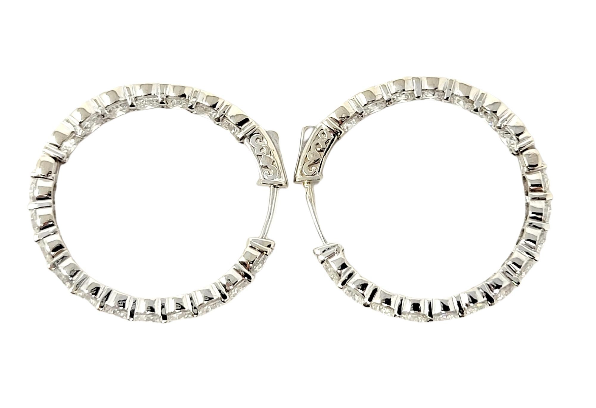 Women's 8.07 Carat Round Brilliant Diamond Inside-Out Hinged Hoop Earrings 14 Karat Gold For Sale