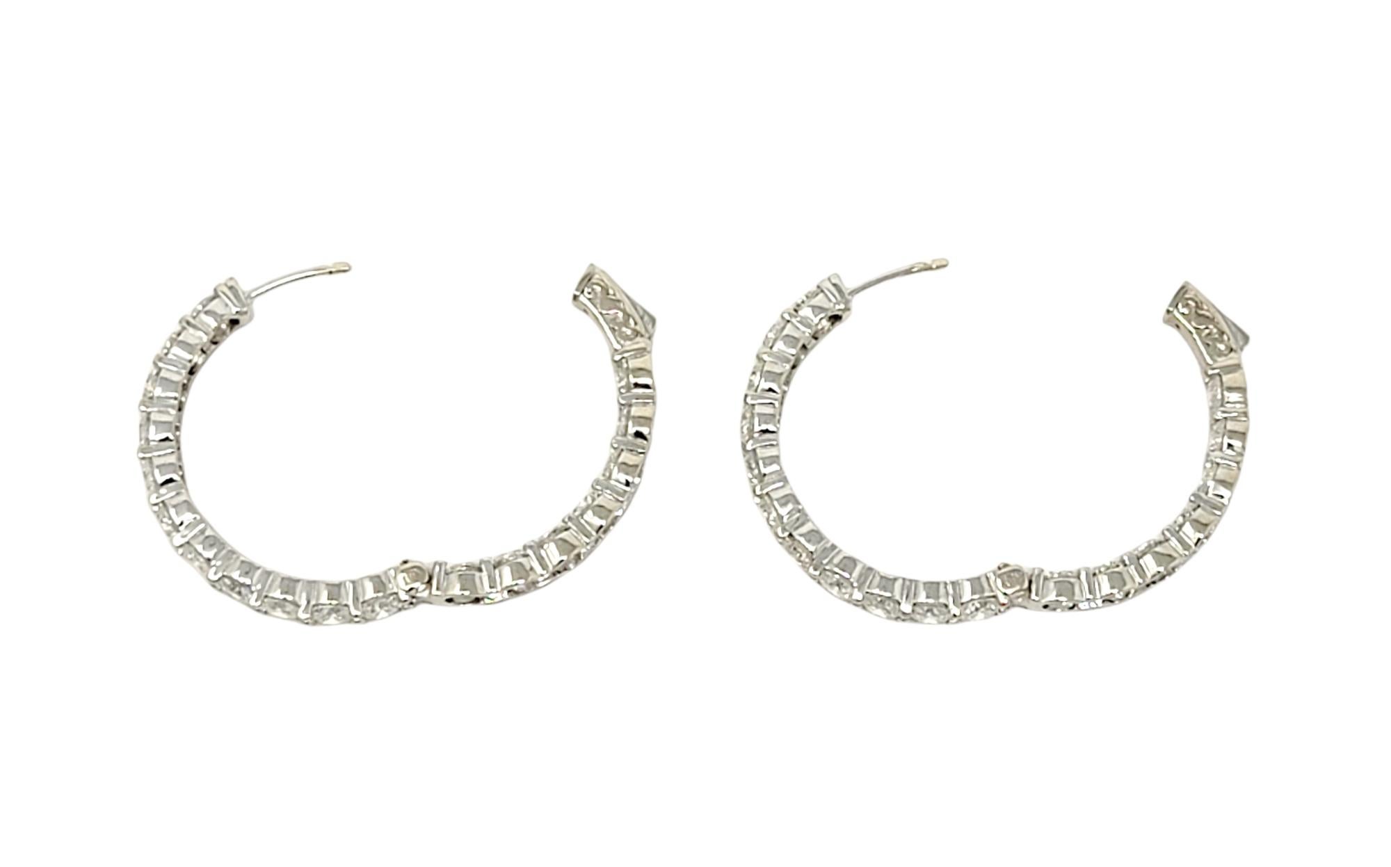 8.07 Carat Round Brilliant Diamond Inside-Out Hinged Hoop Earrings 14 Karat Gold For Sale 3