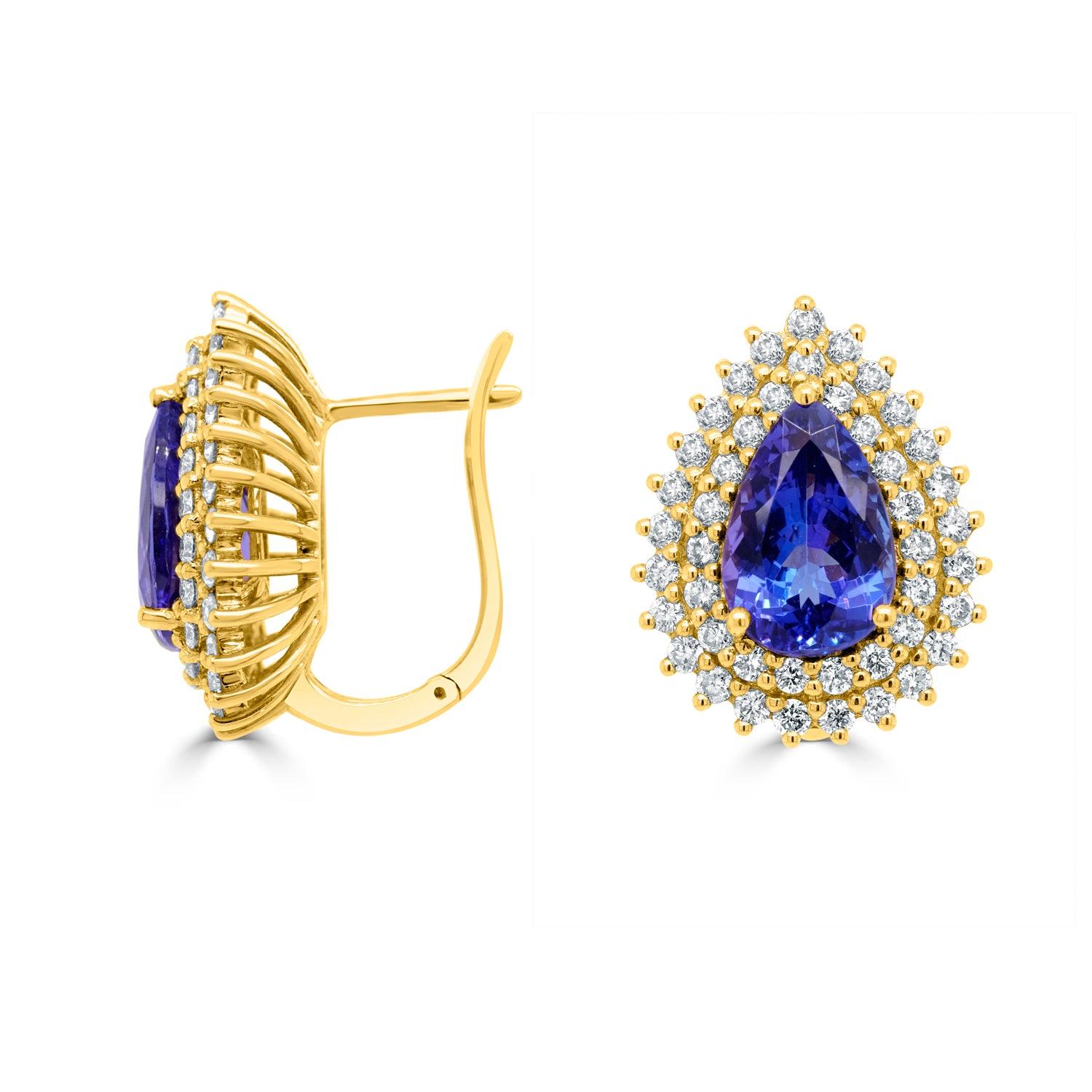 8.07 Tanzanite Earrings with 2.57tct Diamond set in 14K Yellow Gold In New Condition In New York, NY