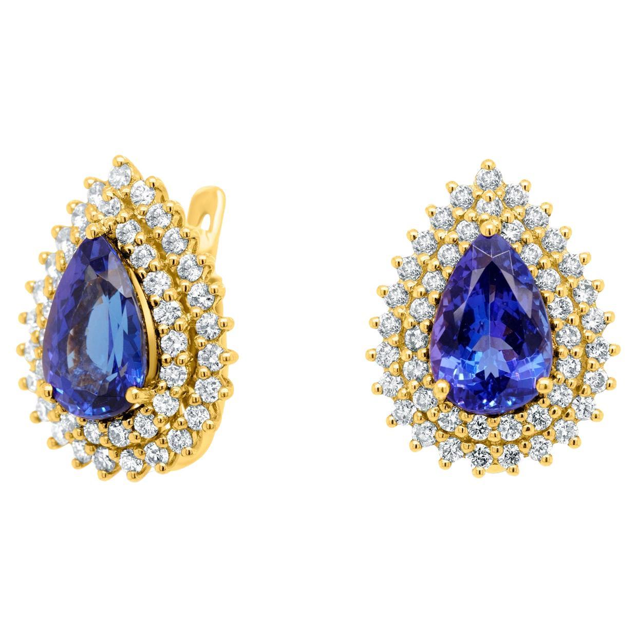 8.07 Tanzanite Earrings with 2.57tct Diamond set in 14K Yellow Gold