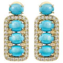 8.076 Carat Turquoise Drop Earring in 18KYG with Opal & White Diamond.