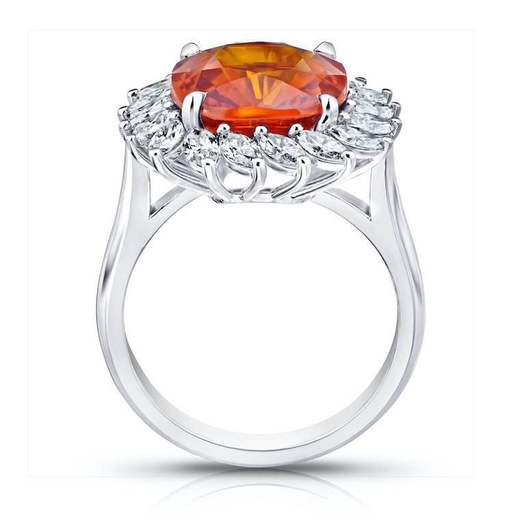 Contemporary 8.08 Carat Cushion Cut Orange Sapphire and Diamond Ring