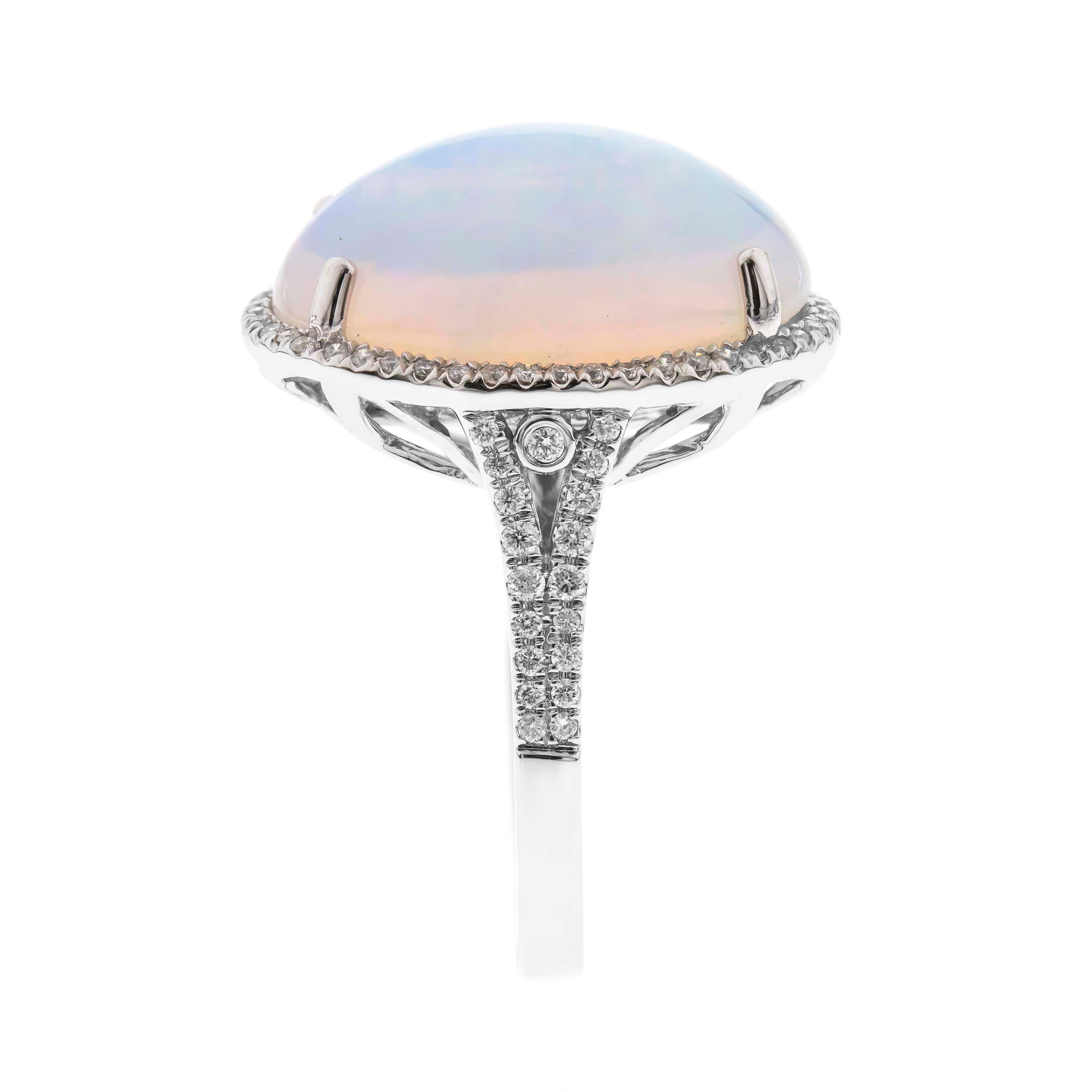 Art Deco 8.08 Carat Oval-Cab Ethiopian Opal with Diamond Accents 10K White Gold Ring