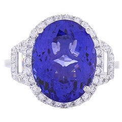 8.08 Carat Oval Tanzanite and Diamond Cocktail Ring in 18 Karat White Gold